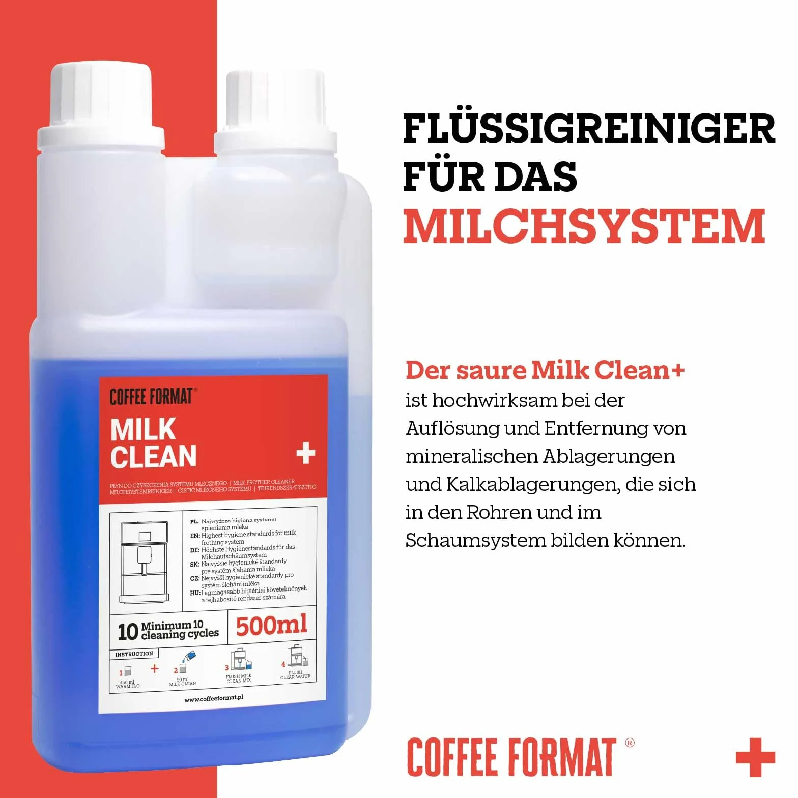 Milk Clean Plus 500ml Płyn do Czyszczenia Układu Mlecznego Usuwanie Osadów Mineralnych Kompatybilny z Jura Siemens DeLonghi Miele Melitta Krups Saeco Philips