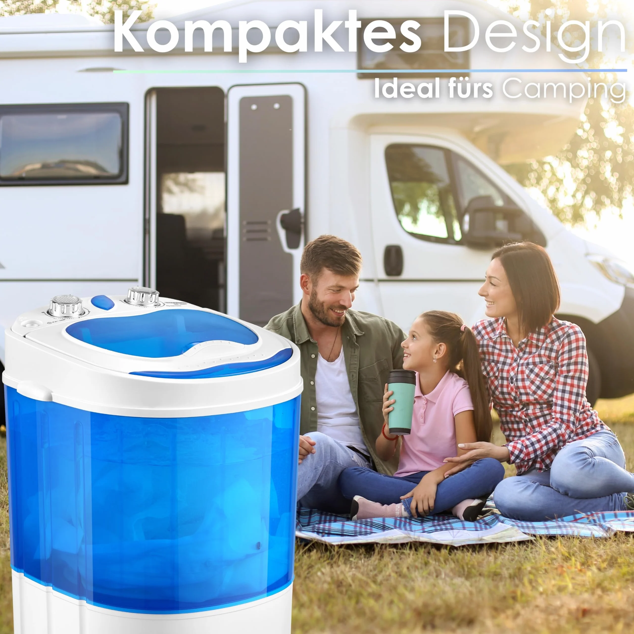 Steinborg Mini pralka z wirówką, do 3 kg, 2 komory, wirowanie do 1 kg, pralka podróżna na kemping, przenośna, ładowana od góry, mini pralka, bubble blue/white