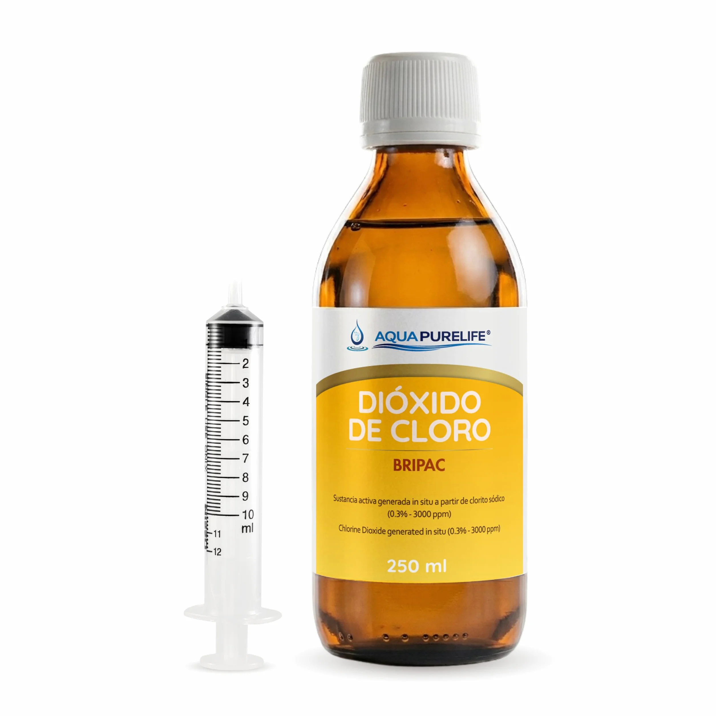 DWUTLENEK CHLORU 250 ml - 3000 ppm | CDS – Aktywowany 0,3% | najłatwiejszy sposób użycia i bez odpadów, najnowsza produkcja AQUAPURELIFE® i najlepszy pojemnik ze szkła oranżowego, większa ochrona