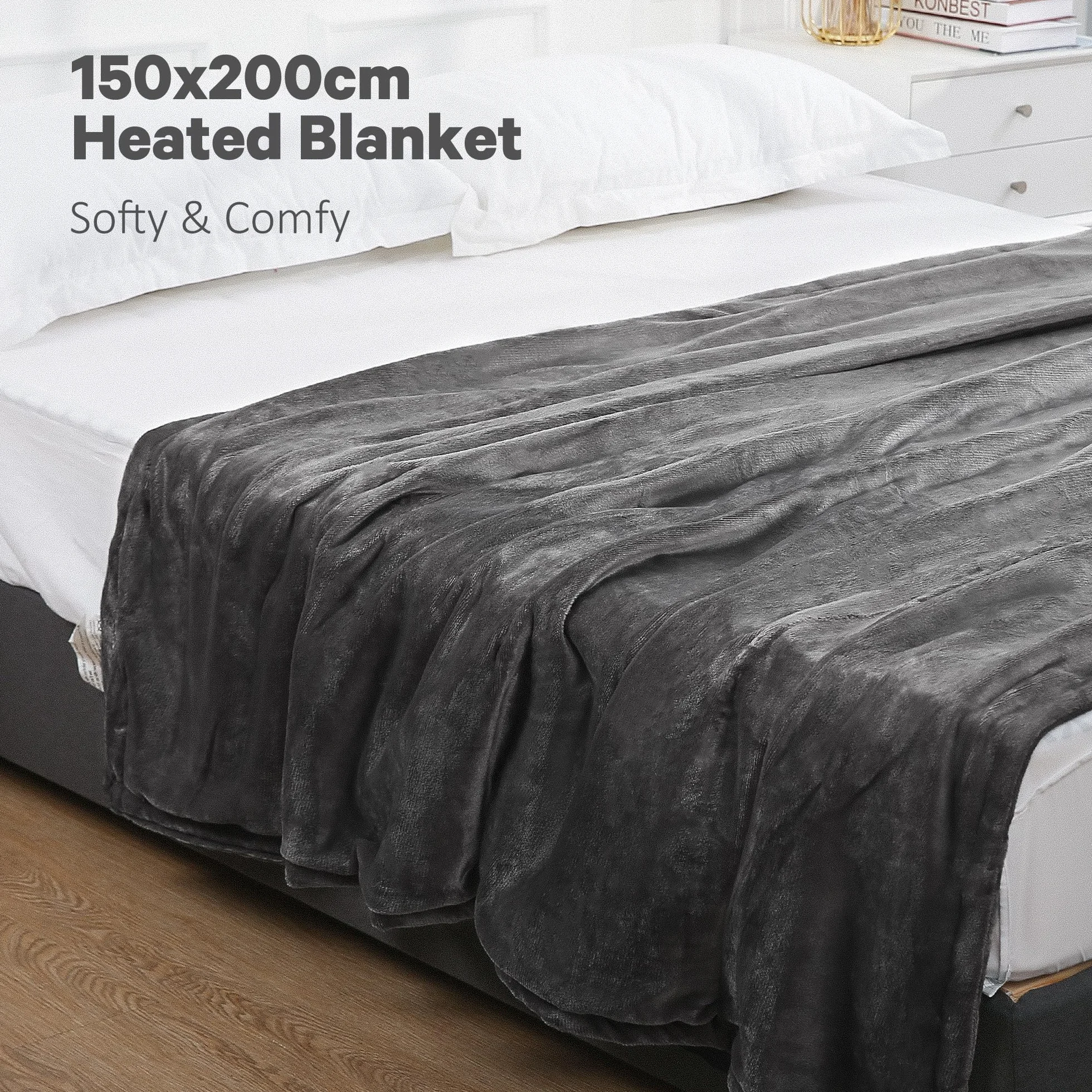 Koc elektryczny flanelowy, duży, 150 x 200 cm, koc termiczny z 4 stopniami ogrzewania, szybkie nagrzewanie i zabezpieczenie przed przegrzaniem, regulacja temperatury, automatyczne wyłączanie