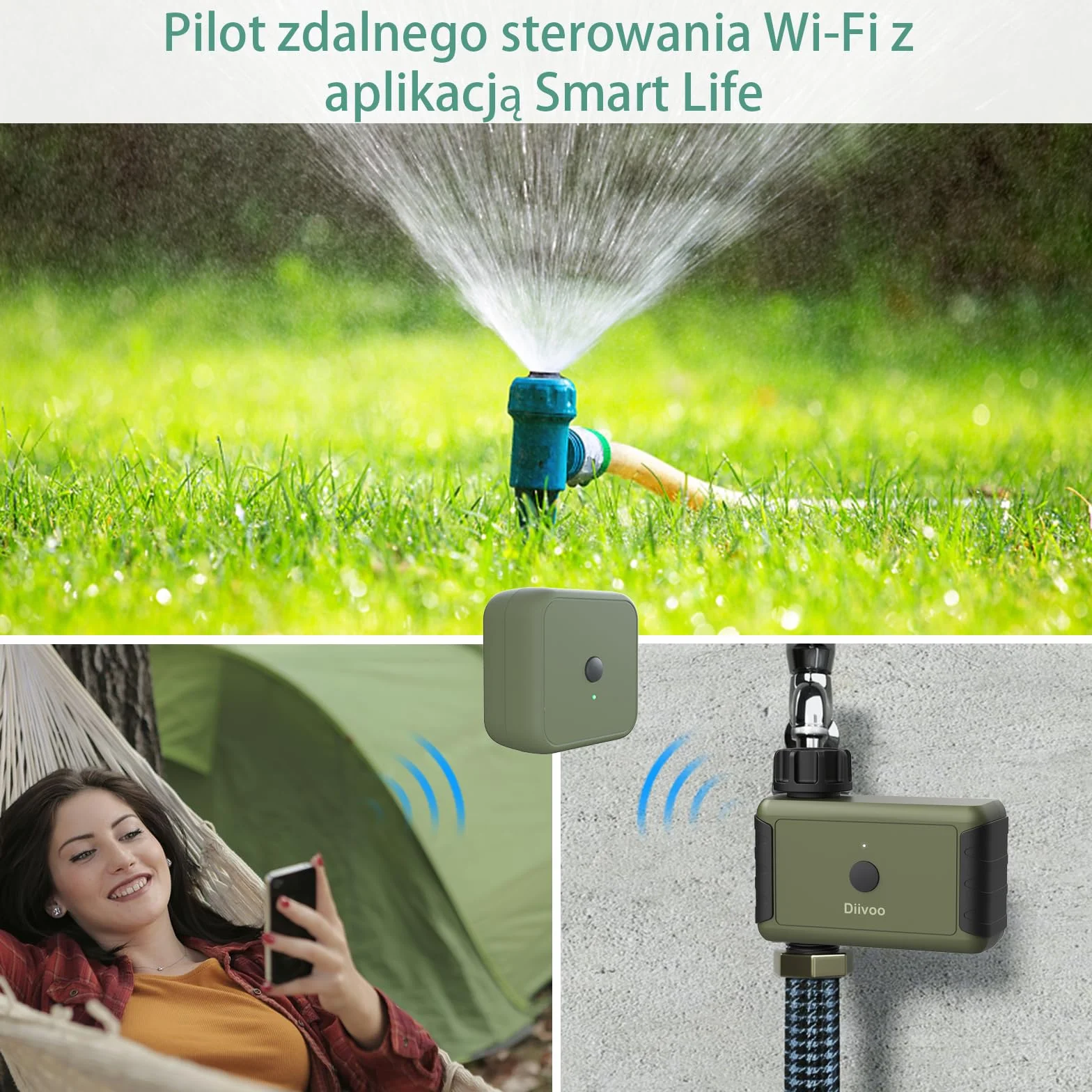 Diivoo sterowany przez aplikację, sterowany czasem i częstotliwością, do automatycznego nawadniania ogrodów i trawników na świeżym powietrzu