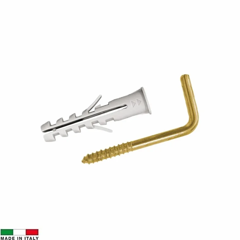 Virsus Kołki z hakiem w kolorze złota 5371, rozmiar 4 x 20 mm, nylonowy kołek ścienny i haki stalowe, uniwersalne kołki do mocowania obrazów, ramek, luster i lekkich półek (30)