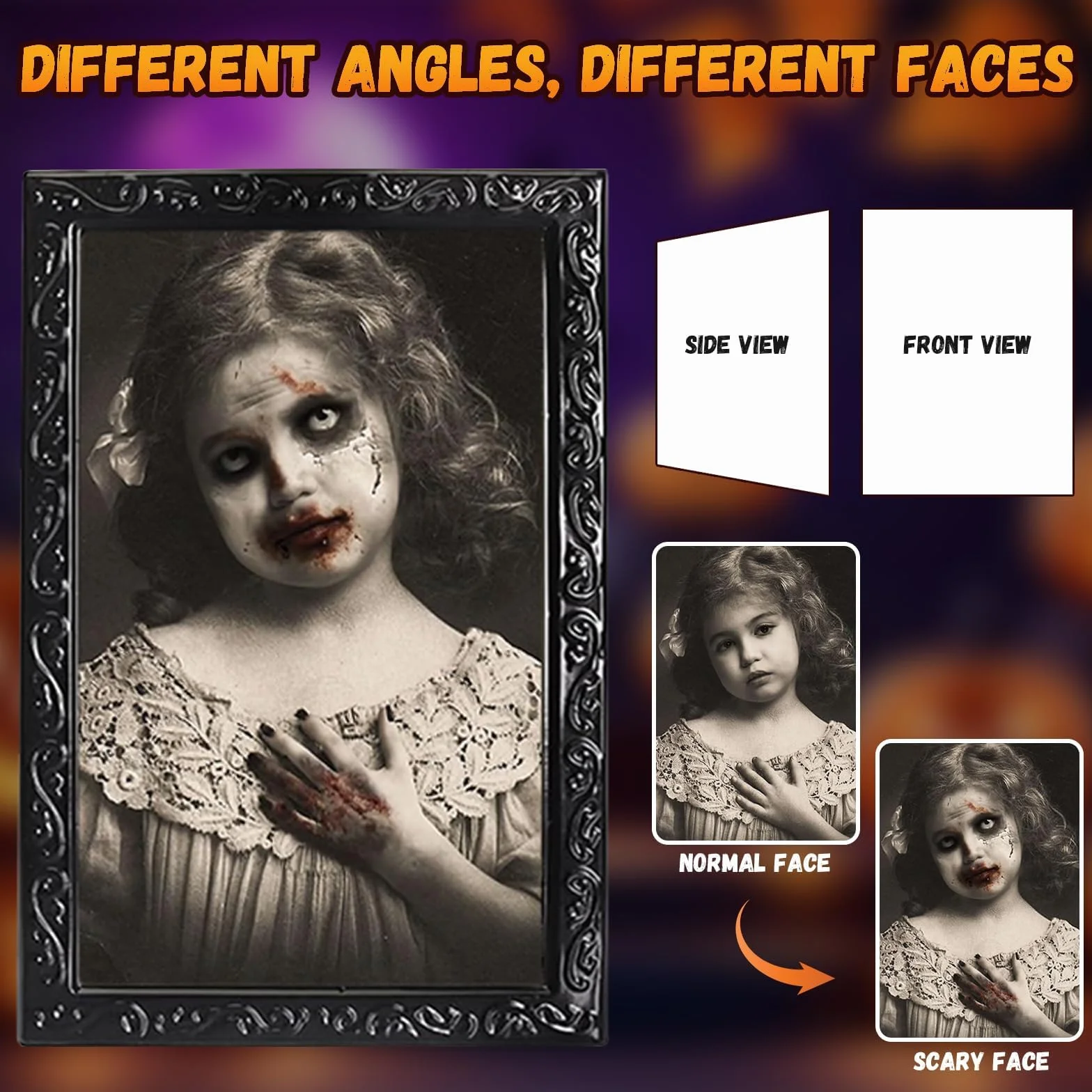 ROEOWENE Halloween Dekoracje 3D Ramka na zdjęcia 38 x 25 cm Horror Straszny portret na ścianę