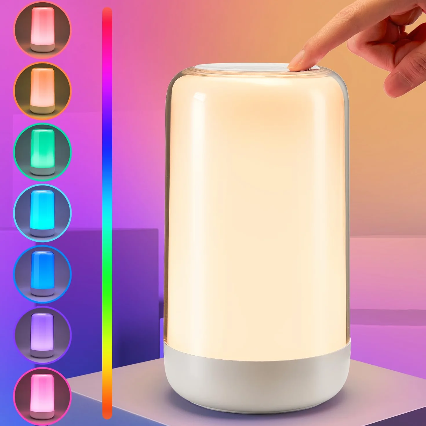 Lampka nocna do sypialni, 10 poziomów + 16 kolorów RGB, ściemnialna, dotykowa lampka nocna, 1200 mAh akumulatorowa lampka nocna