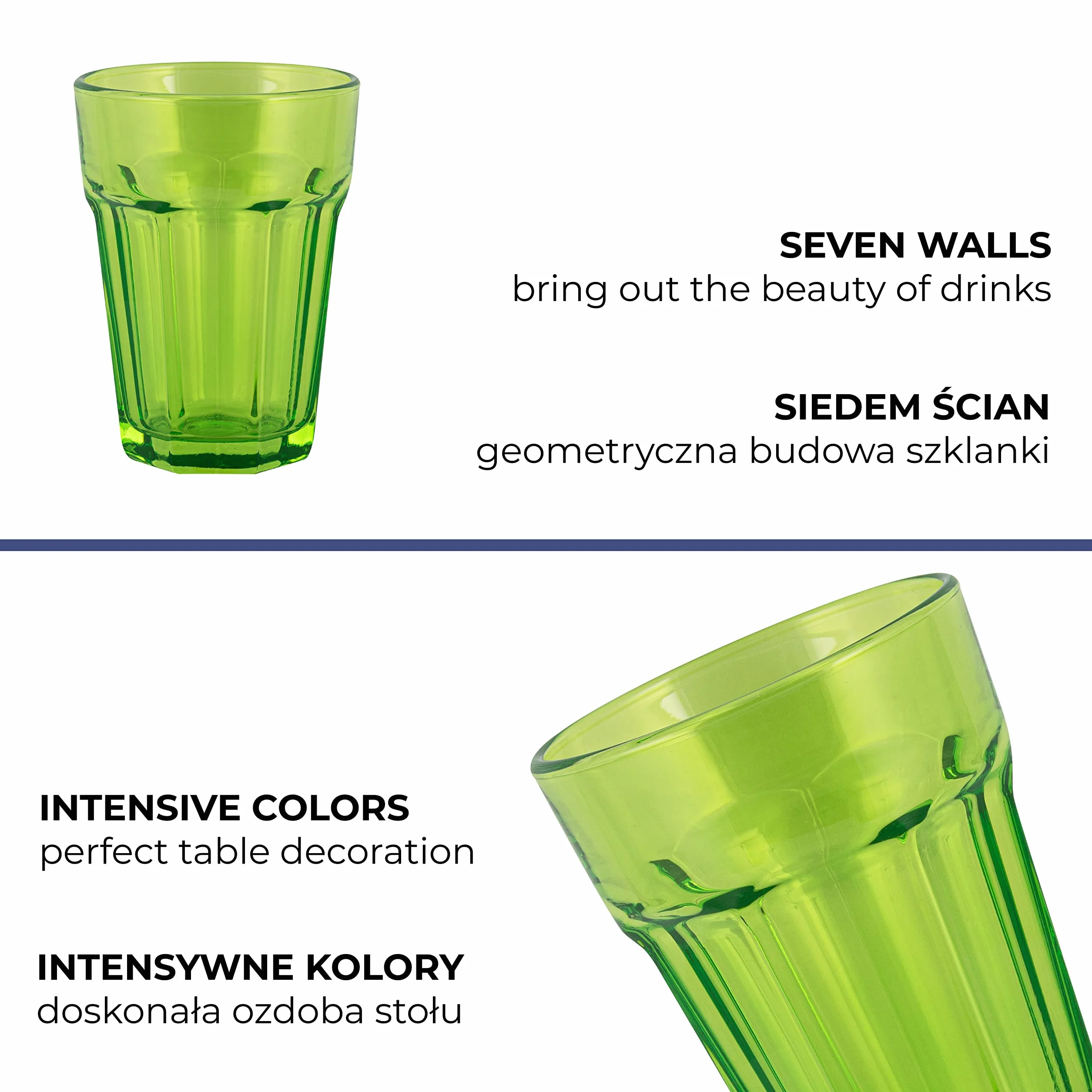 TREND FOR HOME Szklanki do Wody 425 ml Zestaw 6 Kolorowych Szklanek do Wody Napojów Soków Szklanka Wysoka Szklane Kubki do Longdrinków Szklanki Wysokie Styl Retro | Gigi Vivid Rainbow