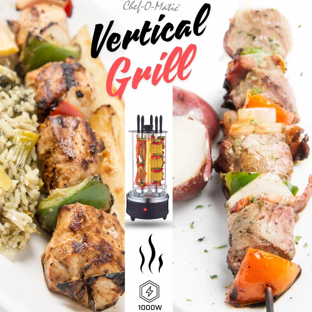 Chef O Matic Pionowy grill elektryczny 1000 W 6 szpikulców automatyczny obrót 360°