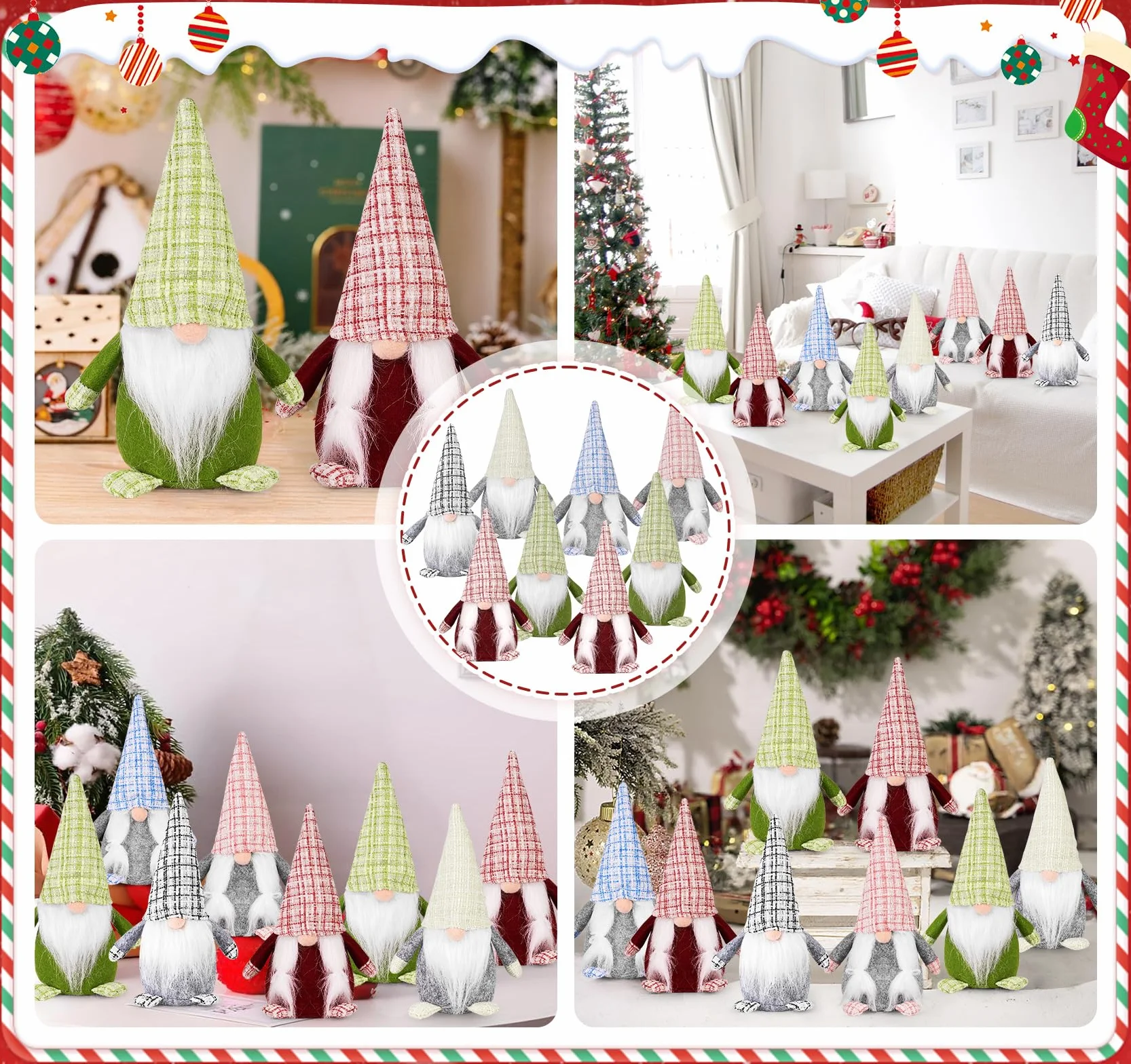 Anstore Gnomy bożonarodzeniowe, 8 szt. tweedowych gonków, 20 cm, świąteczna figurka Świętego Mikołaja, grota, dekoracje gnomów, ręcznie robione figurki gonków, zimowy stół, kominek, ozdoba, moda
