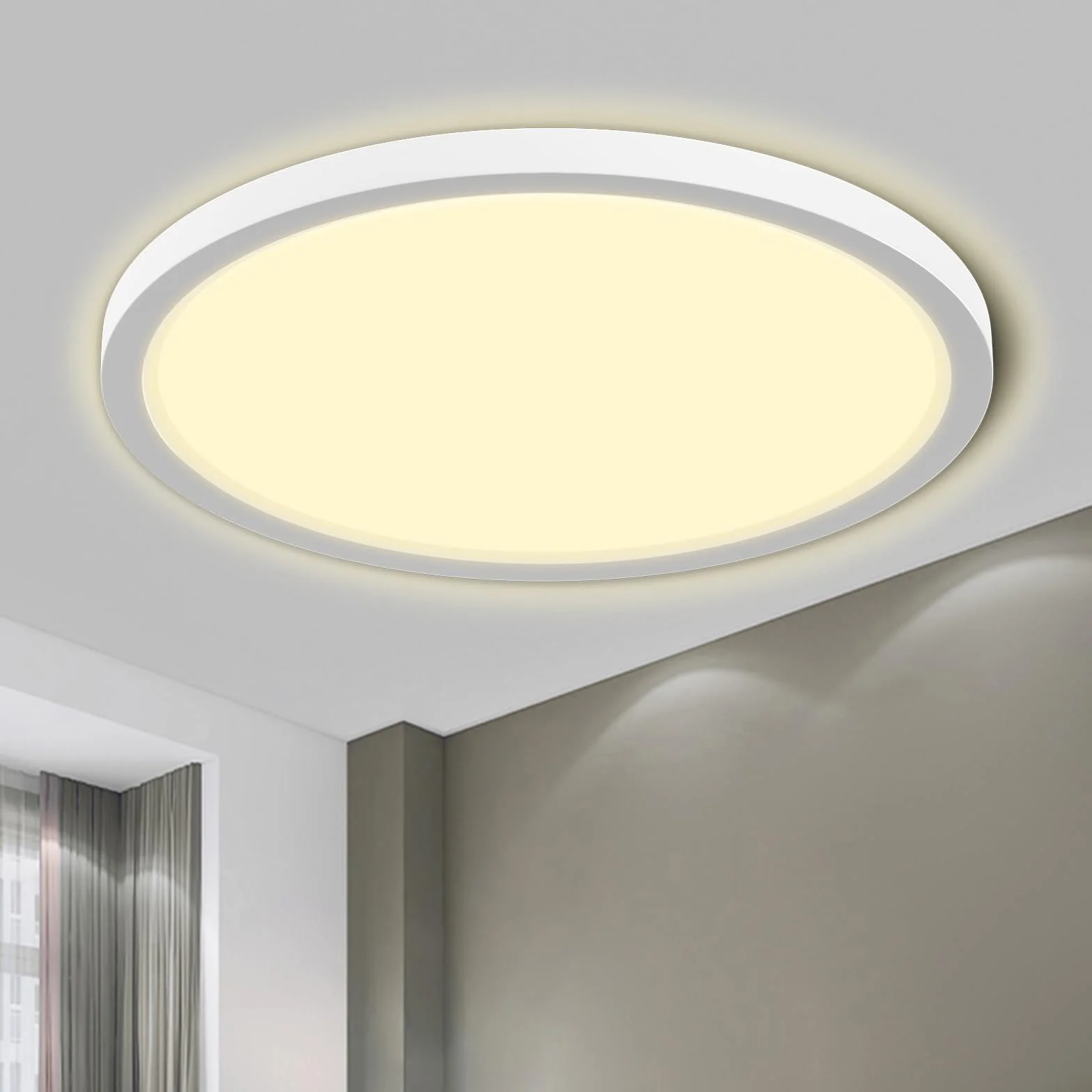 LQWELL® Lampa Sufitowa LED, Wodoodporna Lampa Łazienkowa IP44 Okrągła Płaska 18W 3000K 1980lm Cienka Do Salonu Łazienka Sypialnia Kuchnia Piwnica Biuro, 220 * 24mm