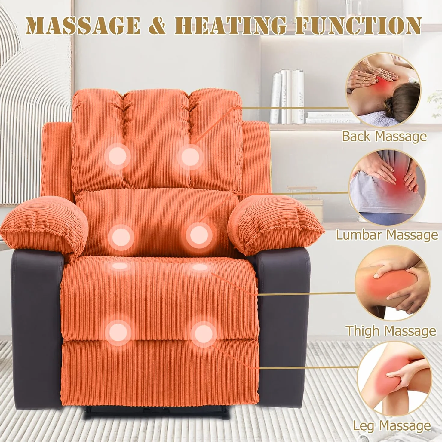 Fotel relaksacyjny do masażu, regulowany fotel relaksacyjny z podnóżkiem i pilotem zdalnego sterowania, ergonomiczny fotel do salonu, biura