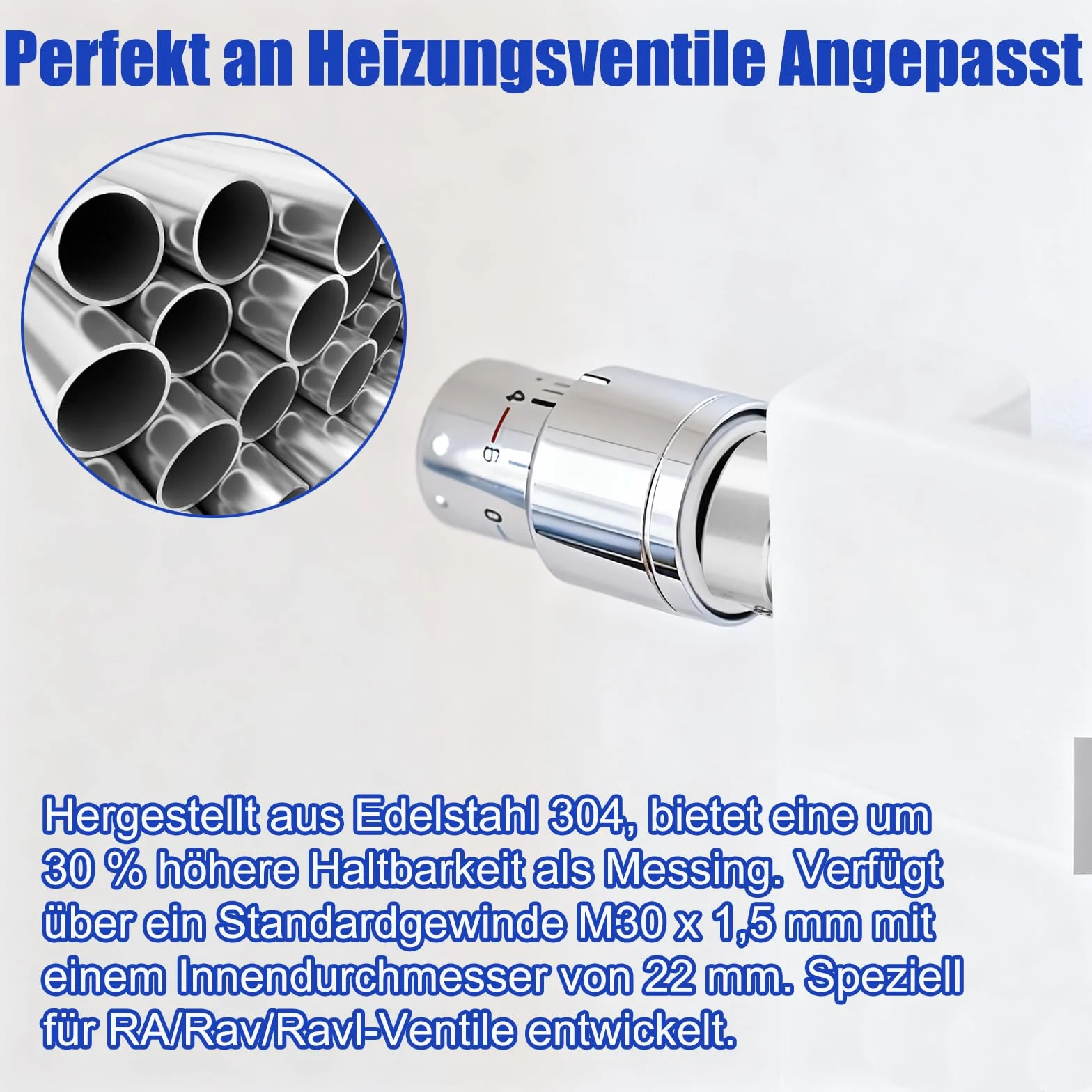 2 szt. adapter termostatu grzejnika ze stali nierdzewnej 304, M30 x 1,5, adapter zaworu grzewczego do zaworów RA/RAV/RAVL, akcesoria do grzejników z kluczem sześciokątnym, do zaworów grzejnikowych