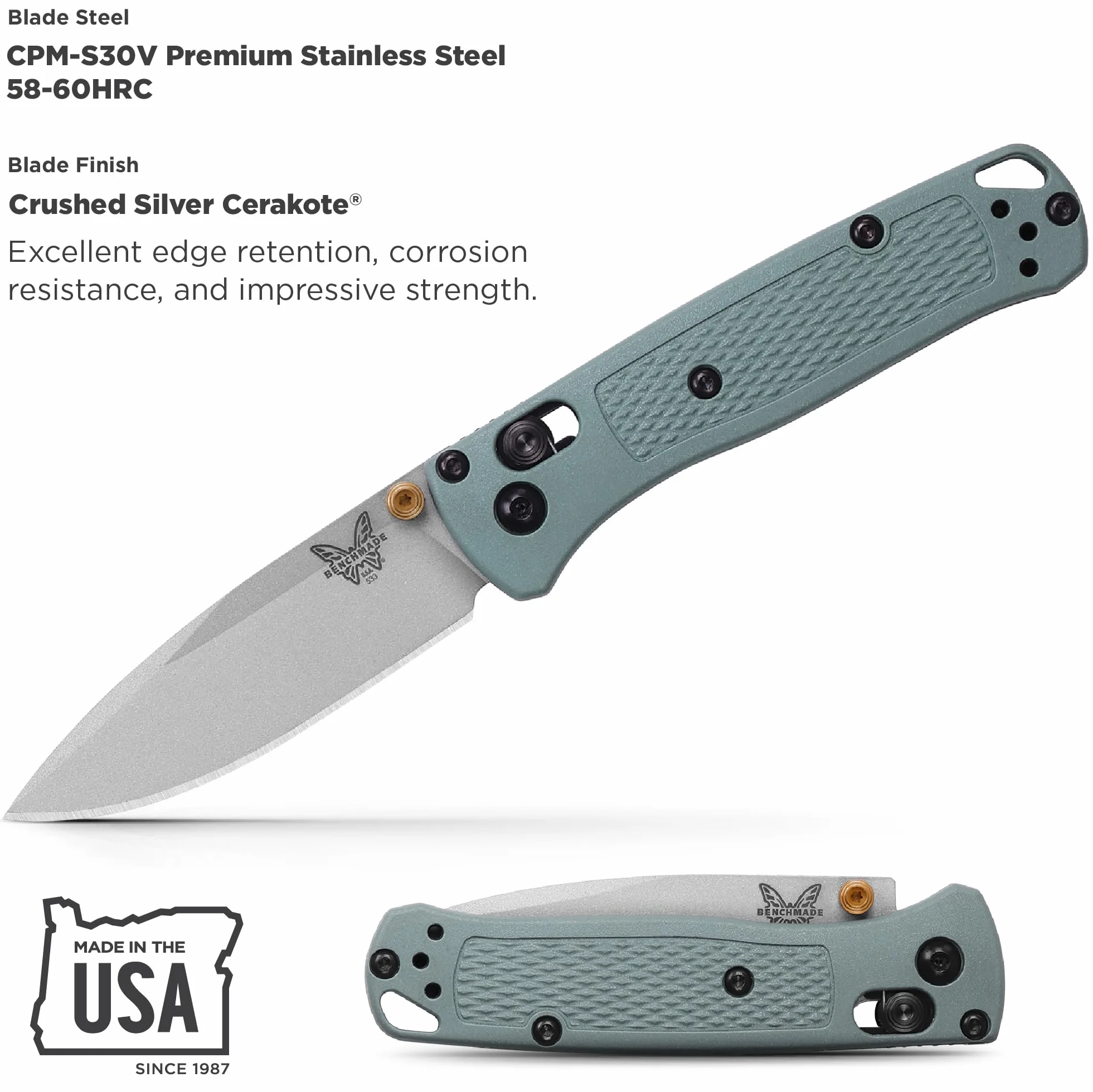 BENCHMADE 533SL-07 Navaja Mini BUGOUT Mango Grivory Acero CPM-S30V typ zasilania, wielokolorowy
