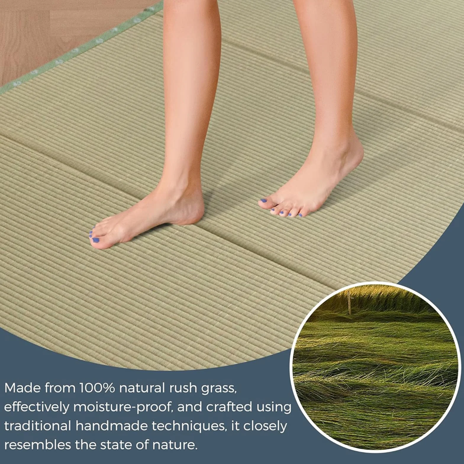 Tradycyjna Japońska Mata Tatami - 4-krotnie Składana, Mocny I Wygodny Materac Futon Naturalna Zielona Trawa Rush - Idealna Do Medytacji, Jogi, Pokoju Zen, Japońska Herbaciarnia(Size:75x200x3.5cm)