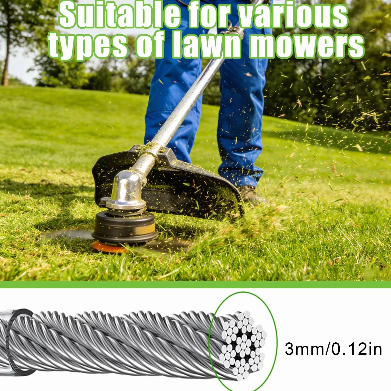 Żyłka do podkaszarki 3,0 mm x 40 m, drut stalowy, żyłka do podkaszarki do trawy, żyłka stalowa do podkaszarki do trawy, chwastów, trawy i gęsta żyłka do podkaszarki do trawnika, żyłka do podkaszarki