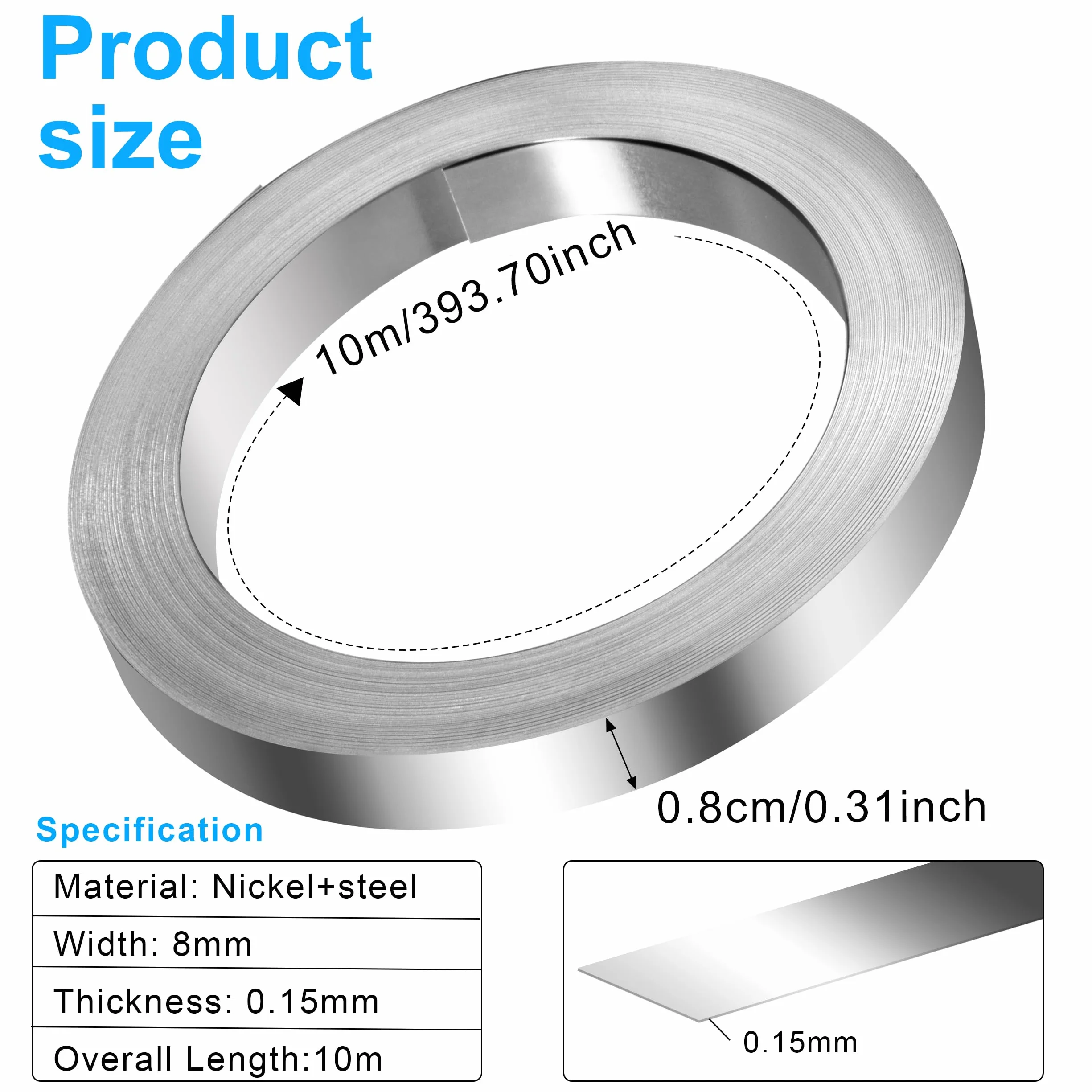 Taśma niklowa taśma niklowa 0,15 mm × 8 mm x 10 m płytka niklowa do podłączenia baterii 18650 i zgrzewania punktowego 1 rolka