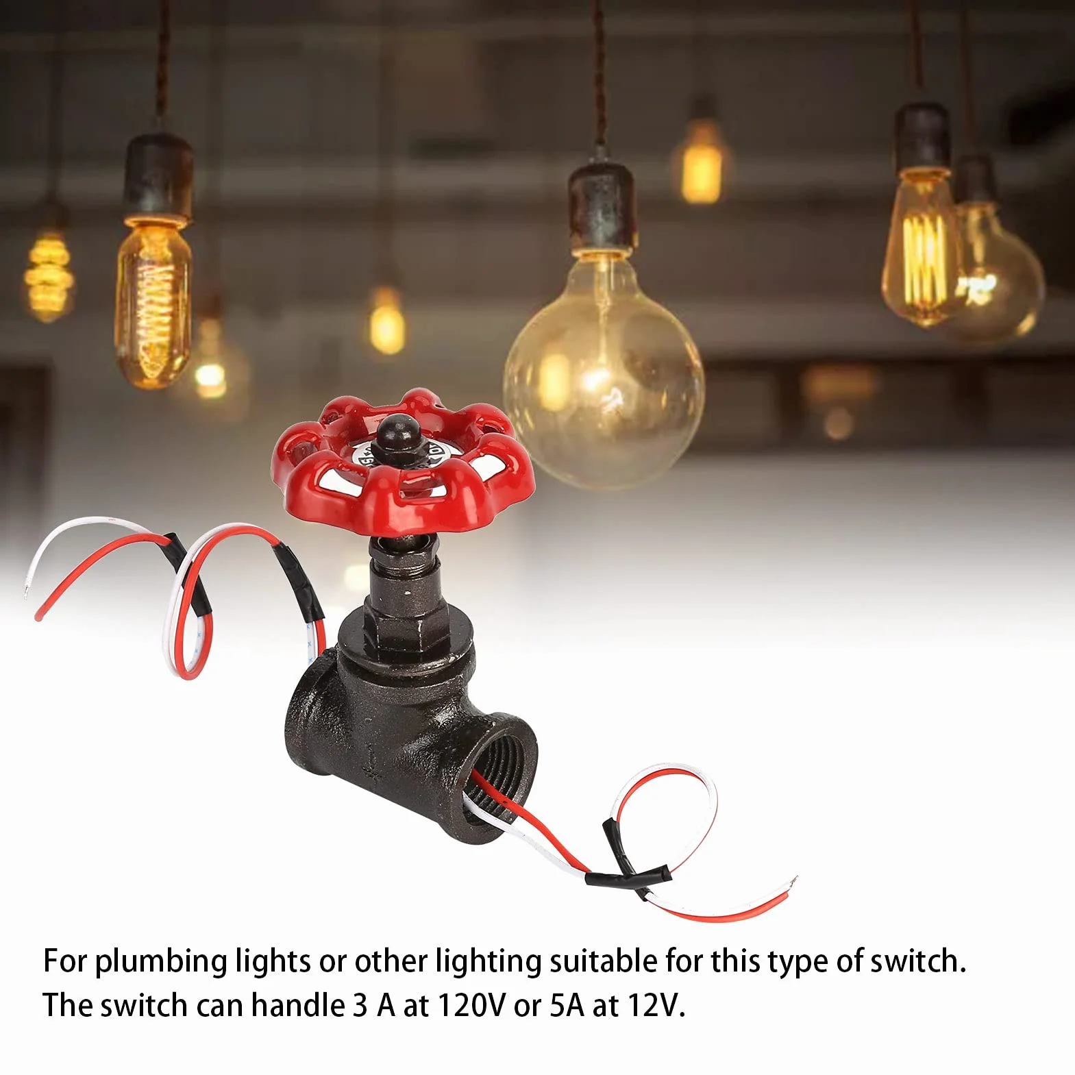 Przełącznik Lampy Stołowej, Przełącznik Lampy w Stylu Retro Steampunk G1 / 2in Wyłącznik światła z Zaworem Stop z Przewodem do Lampy Wodociągowej Akcesoria do Lamp w Stylu Vintage