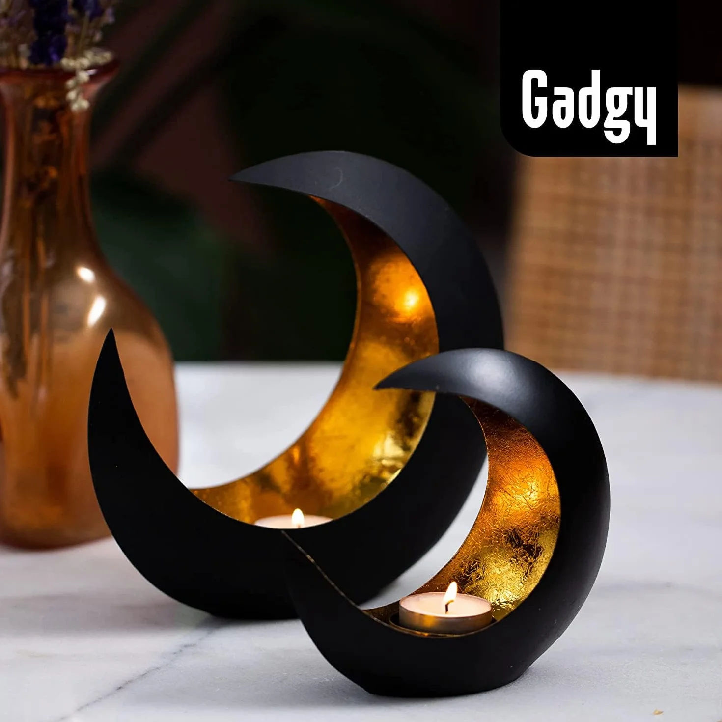 Gadgy Uchwyt na świeczki czarny złoty | Zestaw 2 dekoracyjnych stojaków | Solidny metal | | 15 cm i 21 cm | Świąteczny wystrój