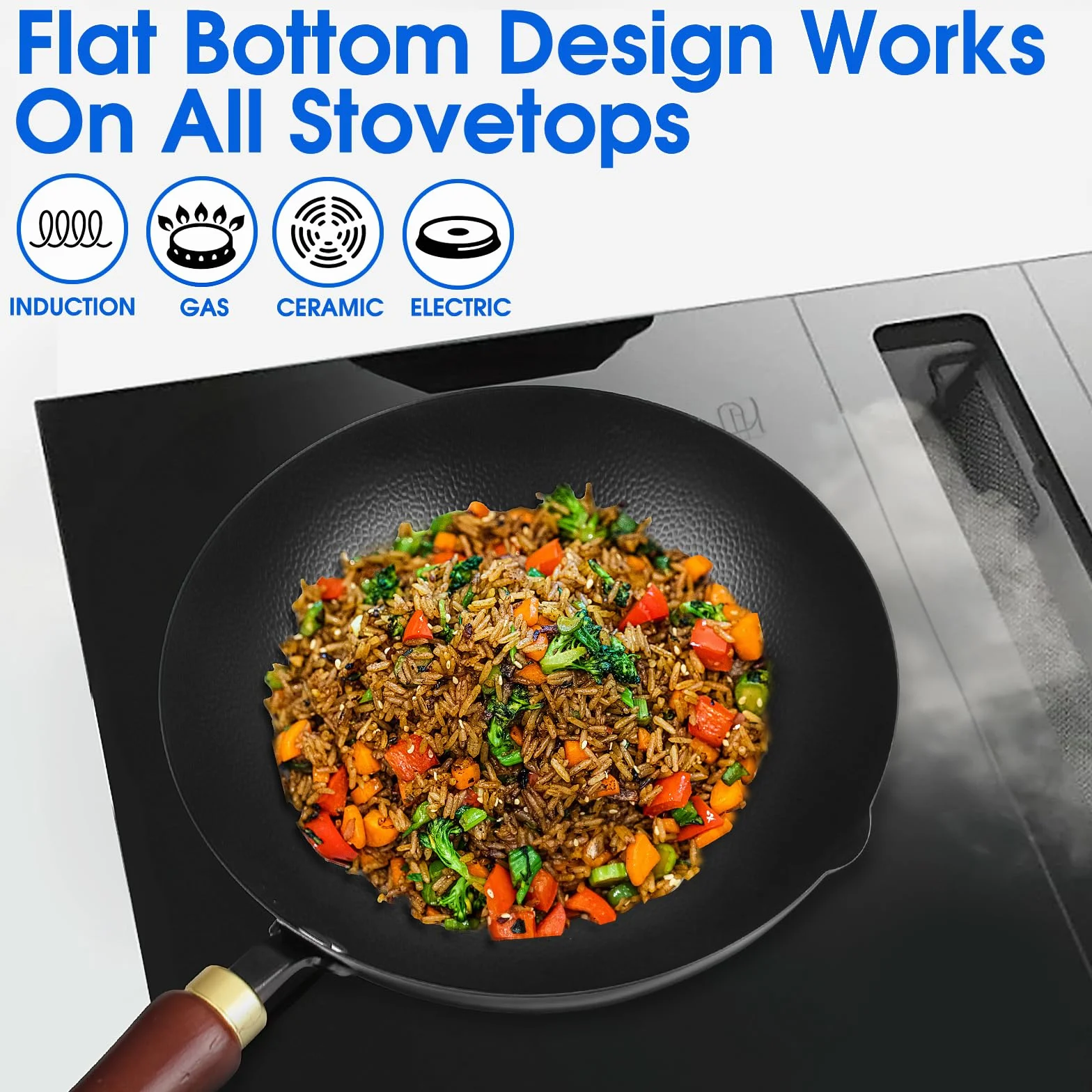 Souped Up Recipes Wok ze stali węglowej 25 cm do kuchenek indukcyjnych gazowych z pokrywą