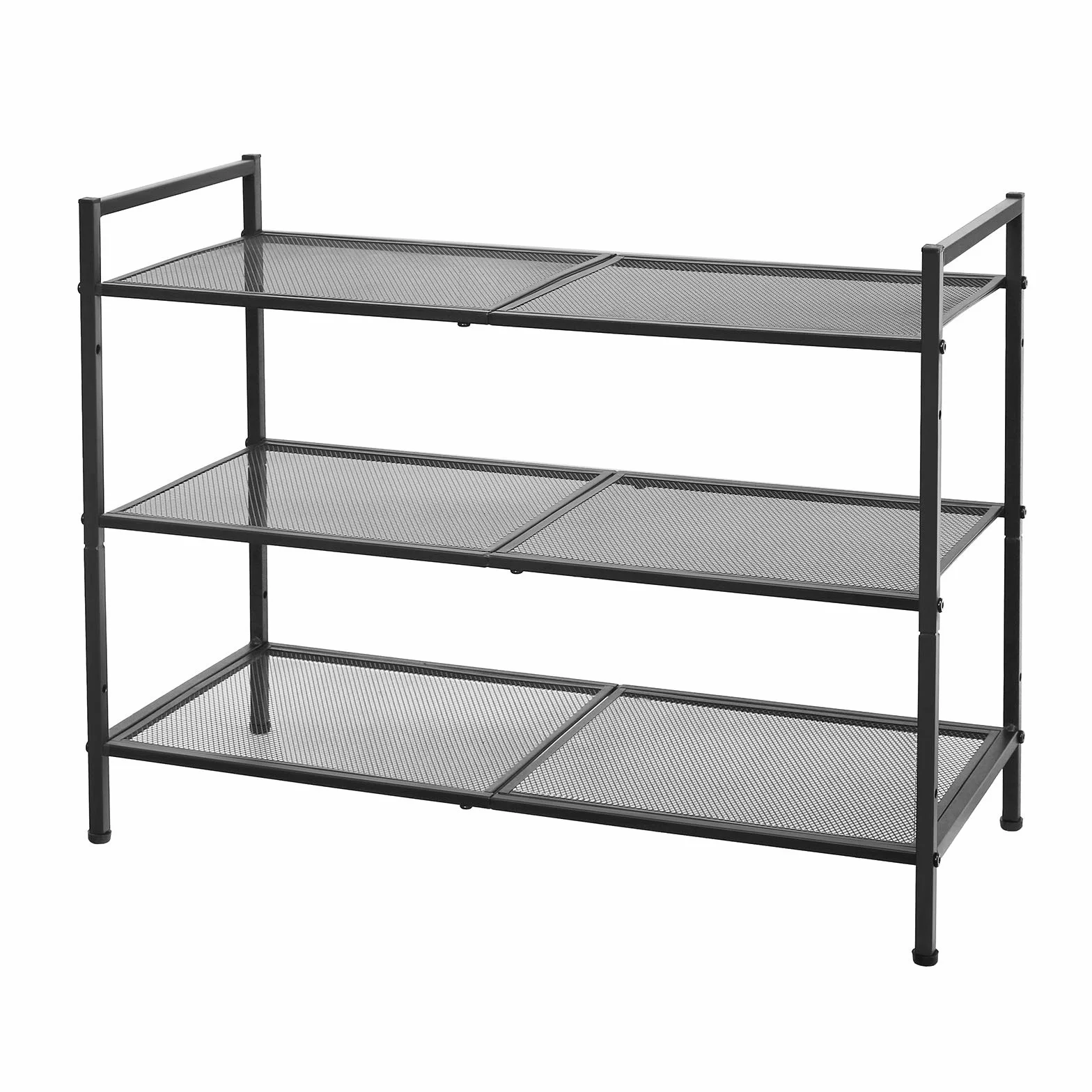 SONGMICS 3-poziomowy stojak na buty, organizer na buty do układania w stos, 9-12 par butów, metalowy stojak na buty, do przedpokoju, salonu, łazienki, czarny LMR17BK