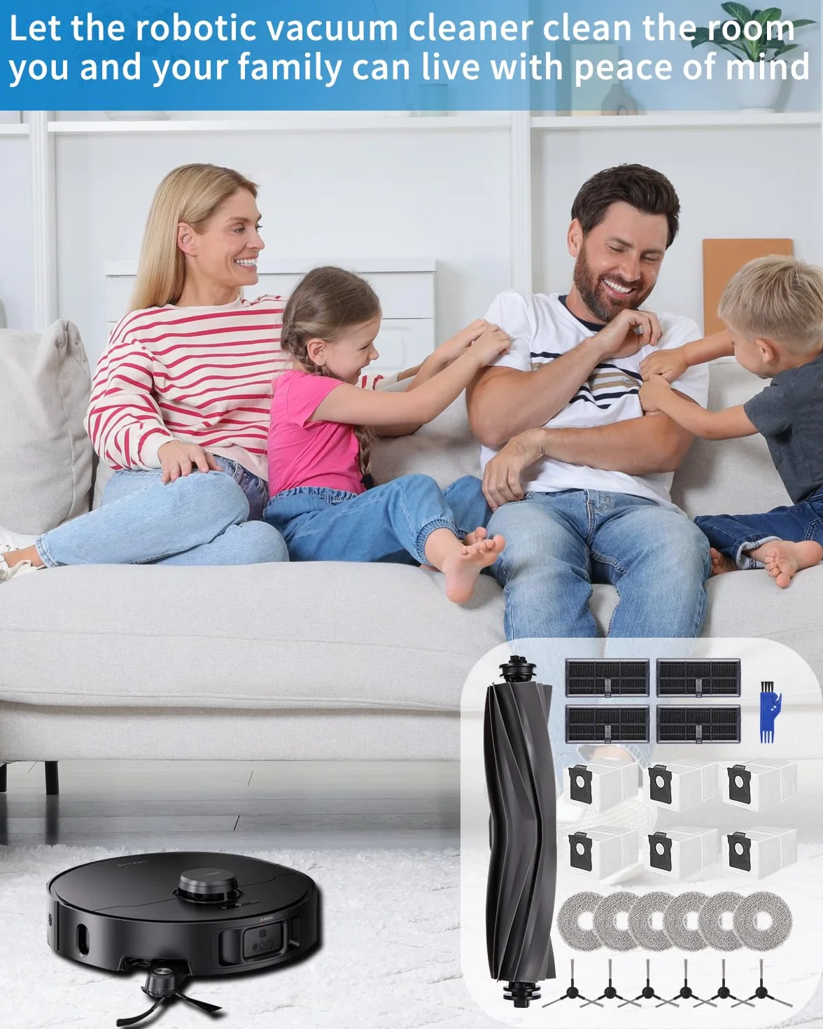 24-częściowy zestaw akcesoriów do Dreame L10s Pro Ultra Heat/ L10s Ultra Gen 2 / X30 Ultra, 1 szczotka główna, 6 worków na kurz, 6 ściereczek, 4 filtry, 6 szczotek bocznych, 1 mała