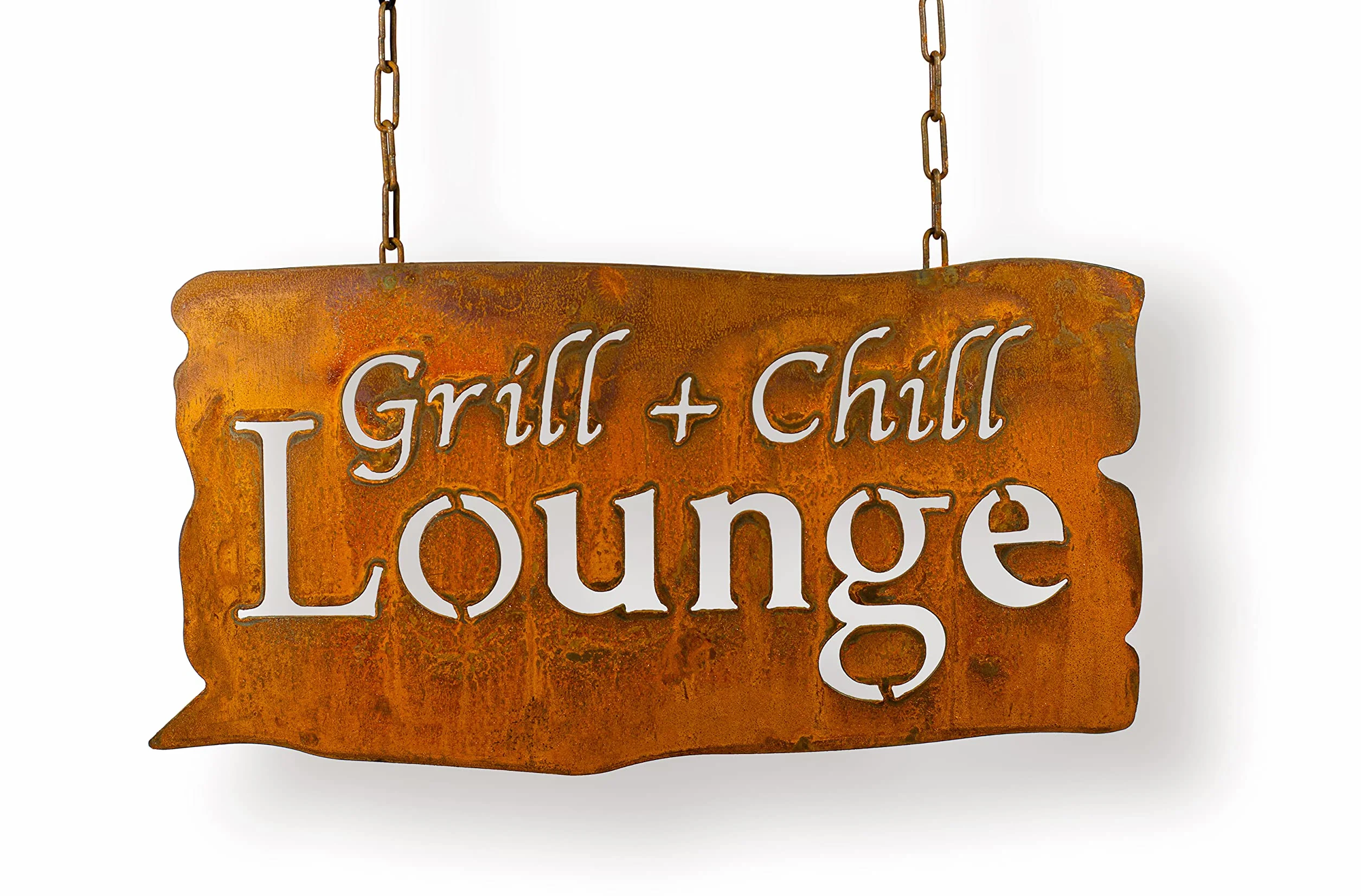 Duża odporna na warunki atmosferyczne tabliczka z patyną szlachetną Grill+Chill Lounge do zawieszenia