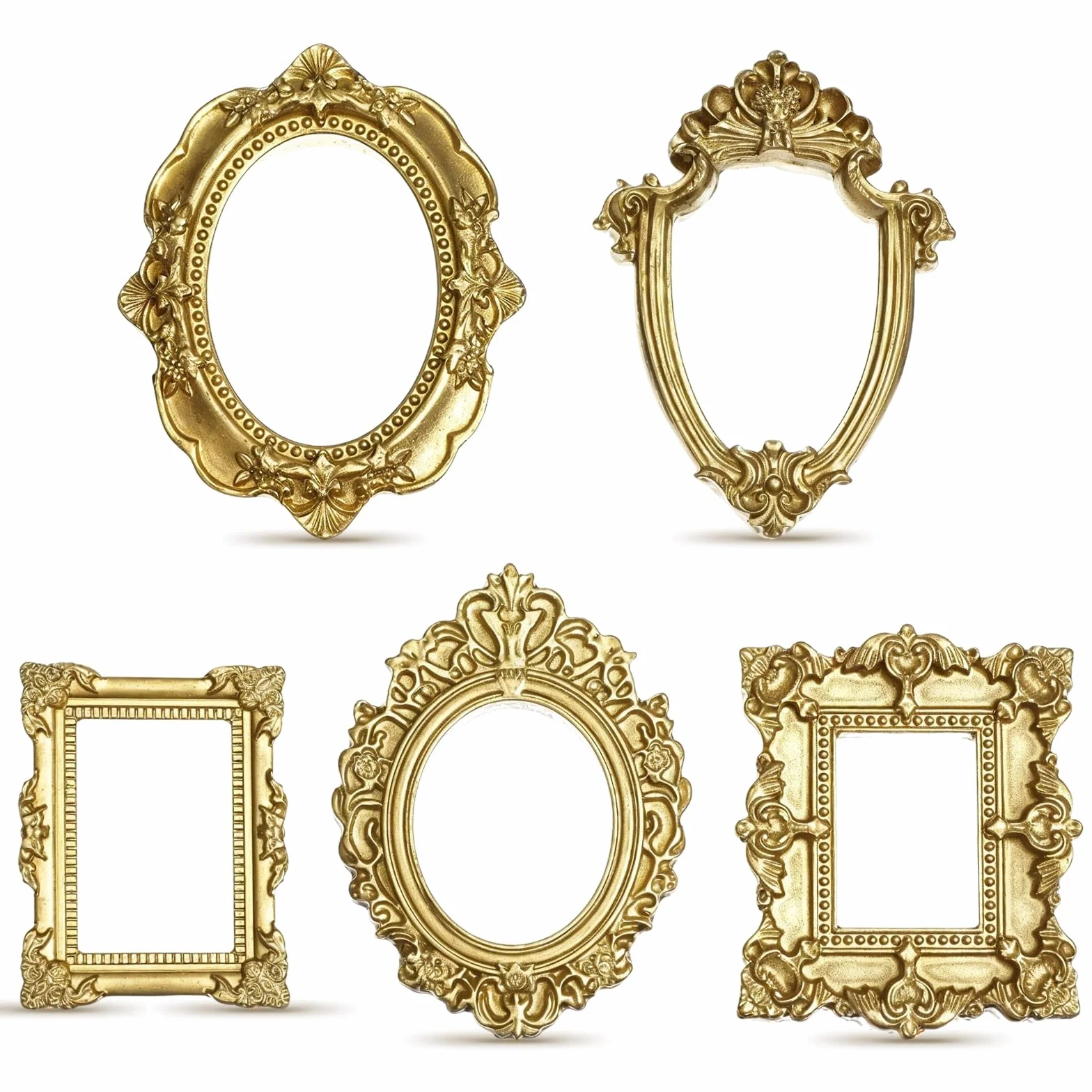 Ouligay 10 sztuk mini ramek na zdjęcia w stylu vintage, 1 x 2 cm, złote, antyczne, żywica, małe ramki na zdjęcia, zestaw różnych rozmiarów, do samodzielnego wykonania, na biżuterię, święta, Walentynki