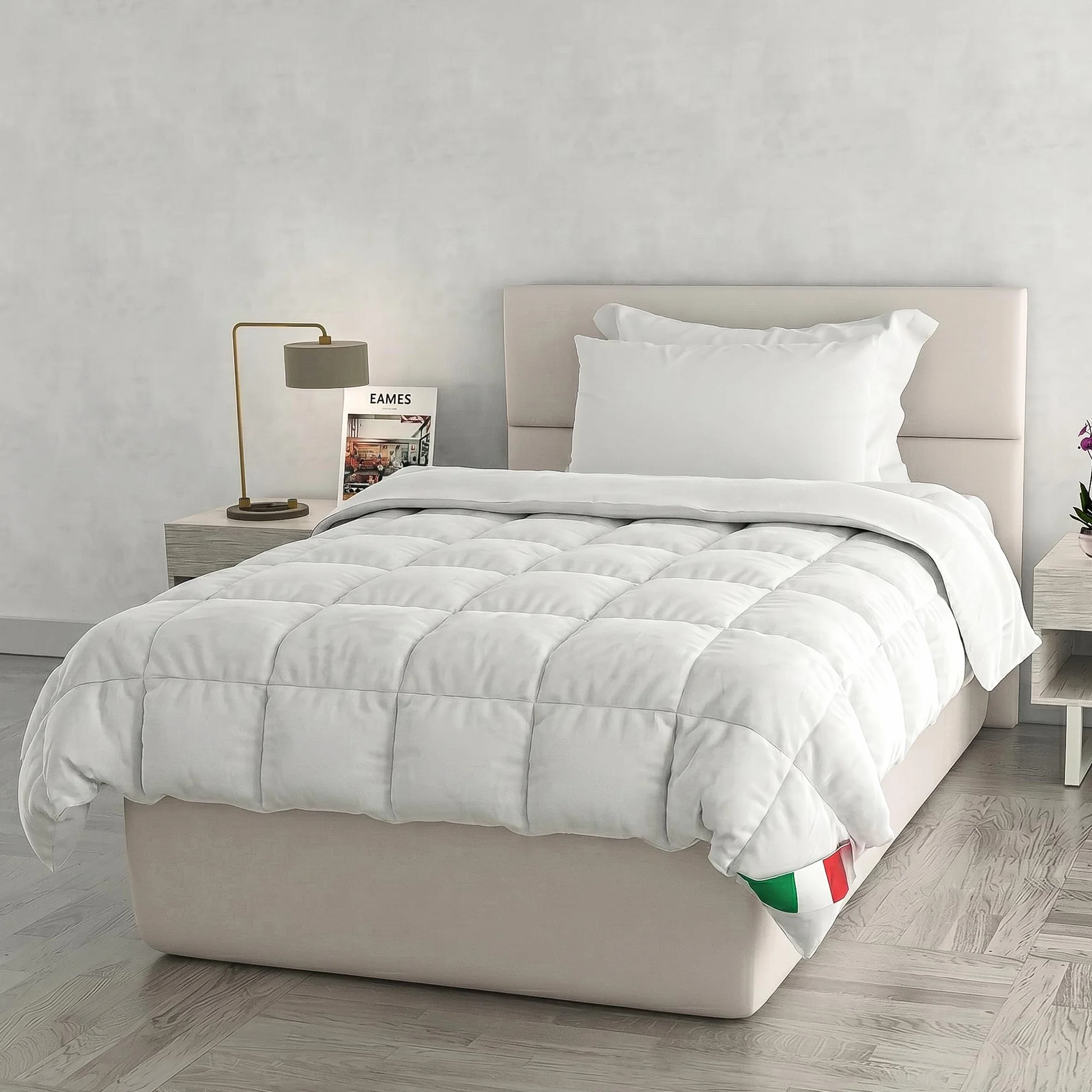 Prestige Italian Bed lniany biały zimowy pikowany, 100% mikrofibra, pojedynczy, 150 x 200 cm
