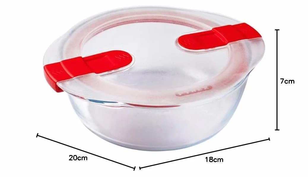 Pyrex 207PH00 Cook & Heat okrągły szklany pojemnik na żywność z pokrywką