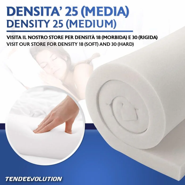 TENDEEVOLUTION Pianka Tapicerska Gęstość 25, Grubość od 1 do 10 cm. Płyta 200x100 cm z Pianki Poliuretanowej do Poduszek, Siedzisk, Sof (Grubość 3 CM)