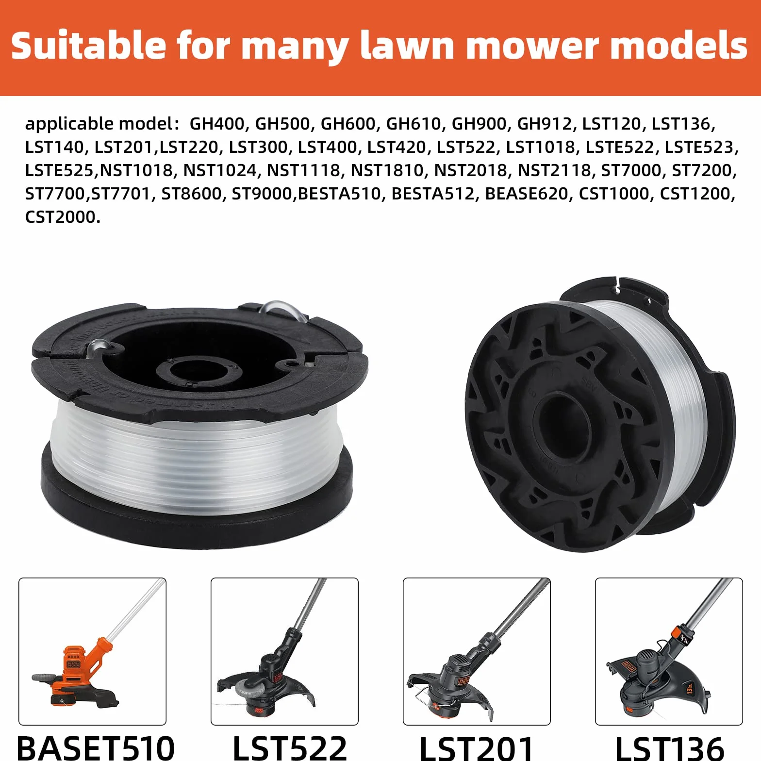 Zestaw 6 szpulek żyłkowych A6481 A6485 do podkaszarki Black Decker STC1820CM STC1820PC STC1820EPC STC1840EPC ST5530 ST1823 GLC1823L20 (6 sztuk)