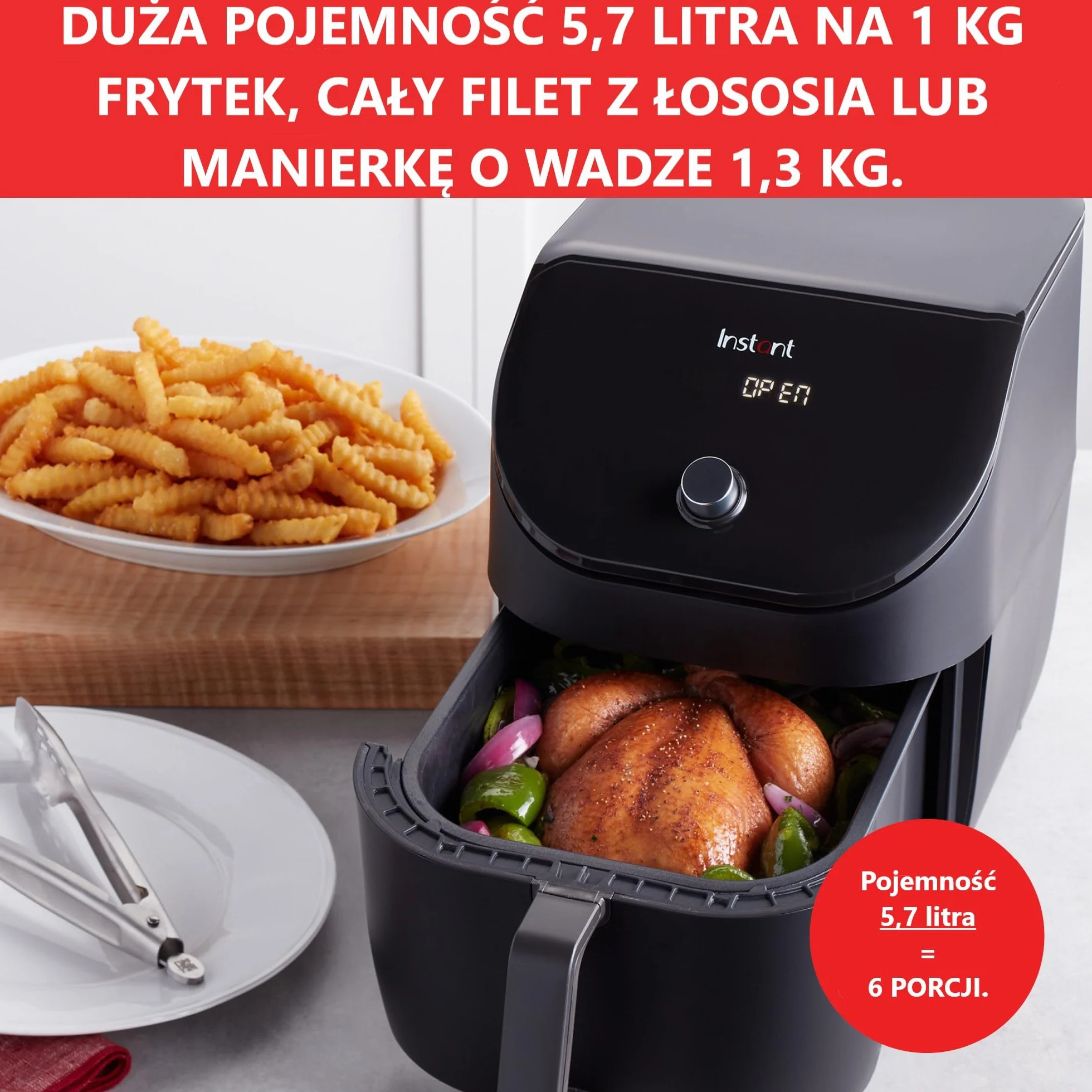 Instant Vortex Slim-5,7 l cyfrowa frytkownica na gorące powietrze 5 w 1 Smart Program 1700 W czarna