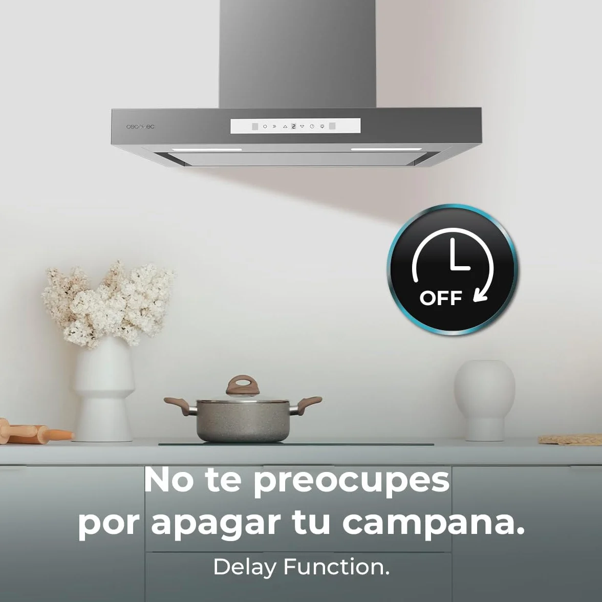 Cecotec Okap kuchenny 90 cm Bolero Flux TT 608000 A++ 210 W stal nierdzewna przepływ powietrza 800 m3/h Touch LED