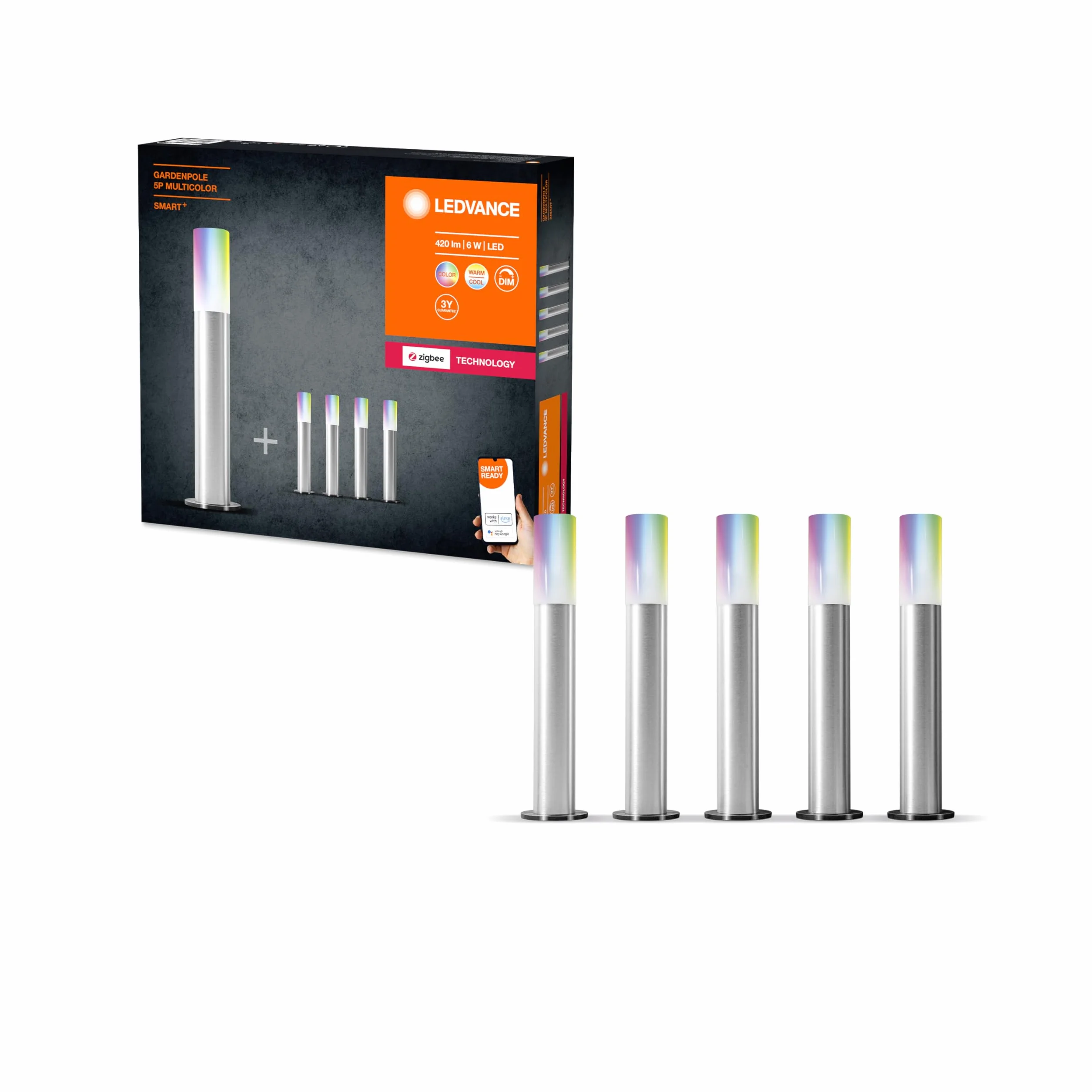 LEDVANCE Inteligentna lampa ogrodowa z technologią ZigBee, 16 mln kolorów RGB, ciepła biel do białego światła dziennego, regulowana (2000 – 6500 K), sterowana za pomocą Alexa, Smart + ZB słupek