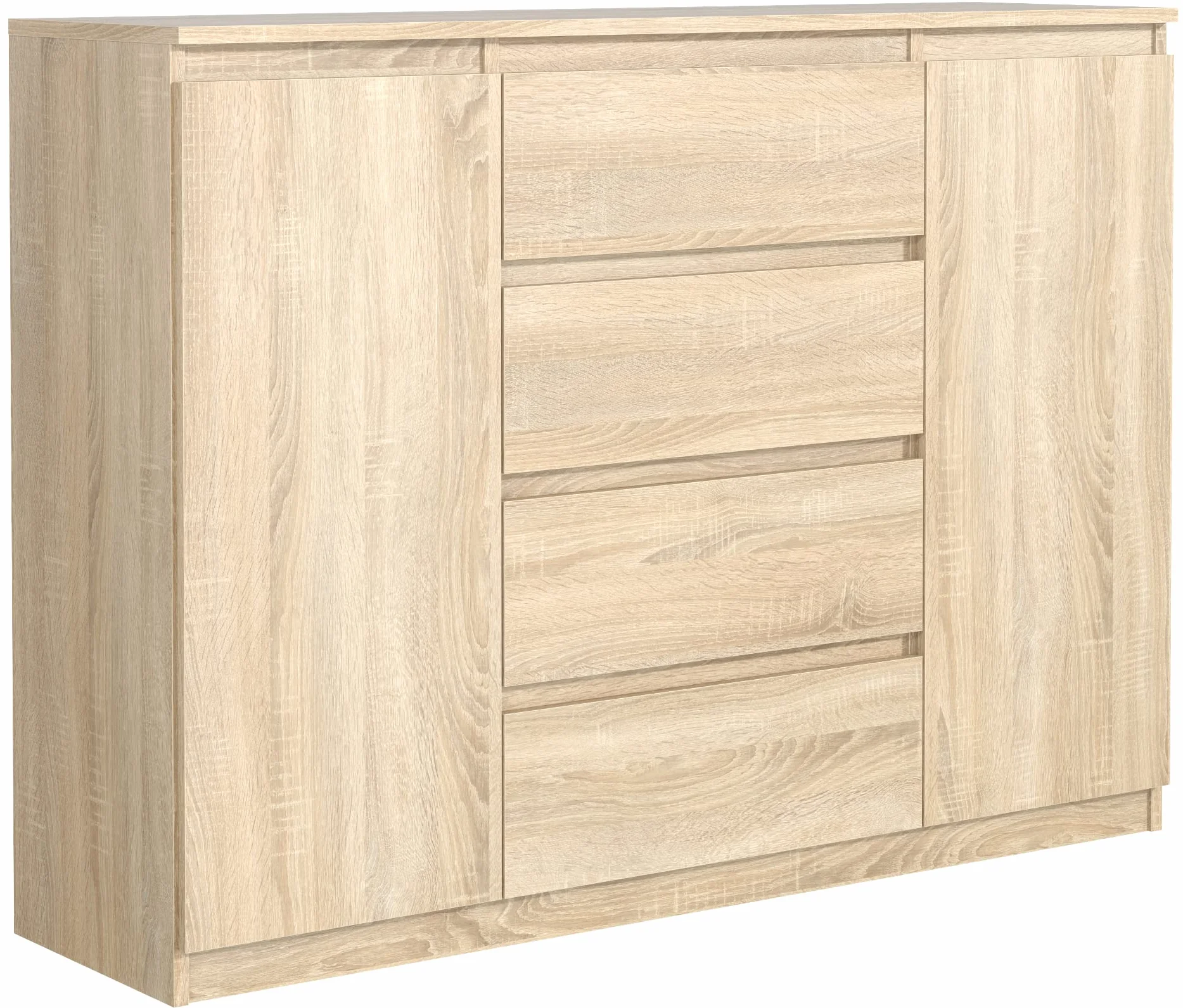 meble masztalerz Komoda Sonoma Matowa z 4 szufladami i 2 drzwiami - 120,4x101,5x39 cm - Komoda do salonu, sypialni - Szafka z szufladami - Komoda z szufladami