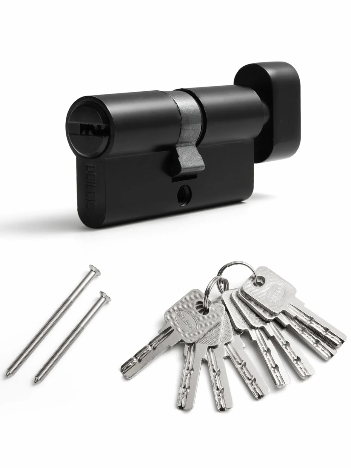 Zamek bębenkowy, wkładka profilowa 60mm (30T/30), klucze do zamka cylindrycznego z 8 poziomymi kluczami, zamek cylindryczny ze stopu cynku, nadaje się do większości typów drzwi (1, Czarny, 30T-30)