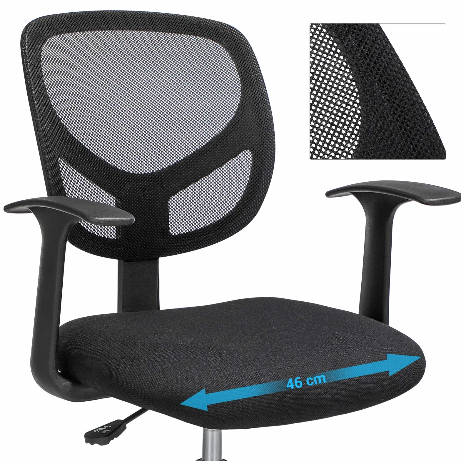 SONGMICS Krzesło biurowe, lniane siedzisko, ergonomiczne siedzisko, taboret, z podnóżkiem z regulacją wysokości, obracany o 360°, do biura stojącego, kolor czarny OBN25BK