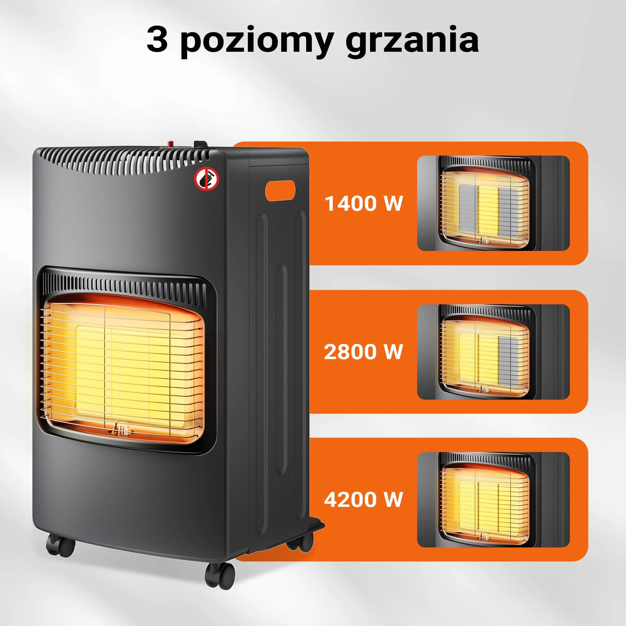 Wiltec Piecyk gazowy na butle 4,2 kW grzejnik 42 x 45 x 75,7 cm składany ogrzewacz gazowy na taras z zabezpieczeniem ODS na kołach, kompatybilny z butlami gazowymi do 13 kg
