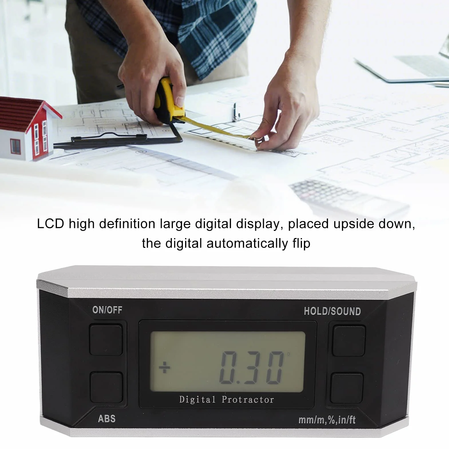 Narzędzie do pomiaru kąta, wykrywacz poziomu kąta o wysokiej dokładności Elektroniczny inklinometr LCD dla przemysłu do obróbki drewna w budownictwie(Brak podświetlenia taśmy)