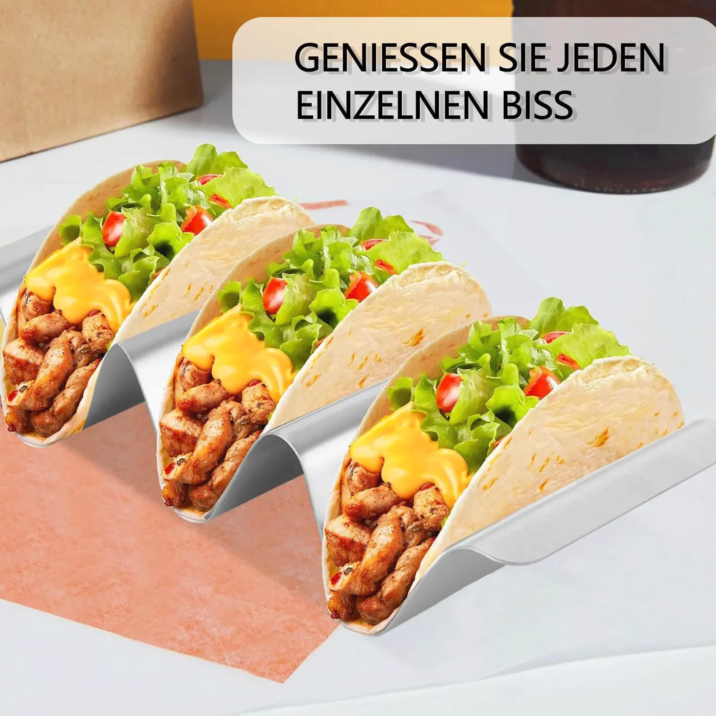 2 uchwyty taco ze stali nierdzewnej, stojak do taco w kształcie fali, nadaje się do mycia w zmywarce, uchwyt na hotdog, z uchwytami, do tacos, kanapek i hot dogów, srebrny