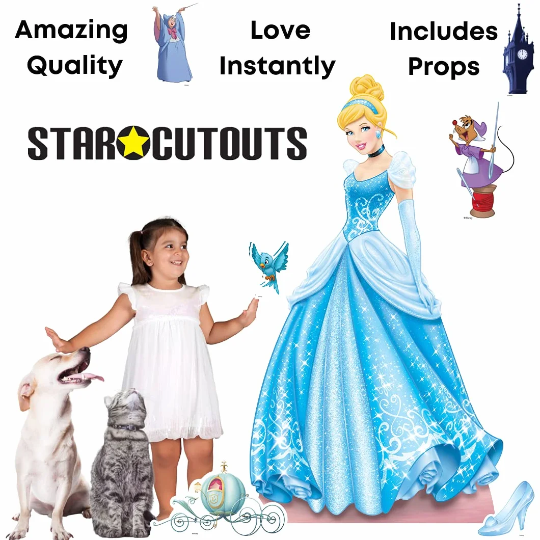 Star Cutouts SP005 Kopciuszek - Kartonowe dekoracje imprezowe z sześcioma mini akcesoriami imprezowymi - motyw księżniczki Disneya - Happy Birthday