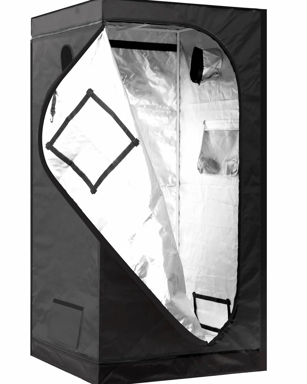 iPower Mylar Hydroponiczny wodoodporny namiot do uprawy z okienkiem obserwacyjnym i zdejmowaną tacą podłogową, torba na narzędzia do sadzonek roślin domowych, rozmnażania, kwitnienia, czarny i