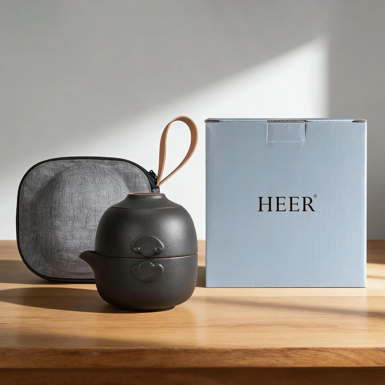 HEER Ceramiczny zestaw do herbaty Travel Gaiwan - mały czajniczek do herbaty Kungfu z filiżanką dla jednej osoby, idealny prezent dla miłośników herbaty.