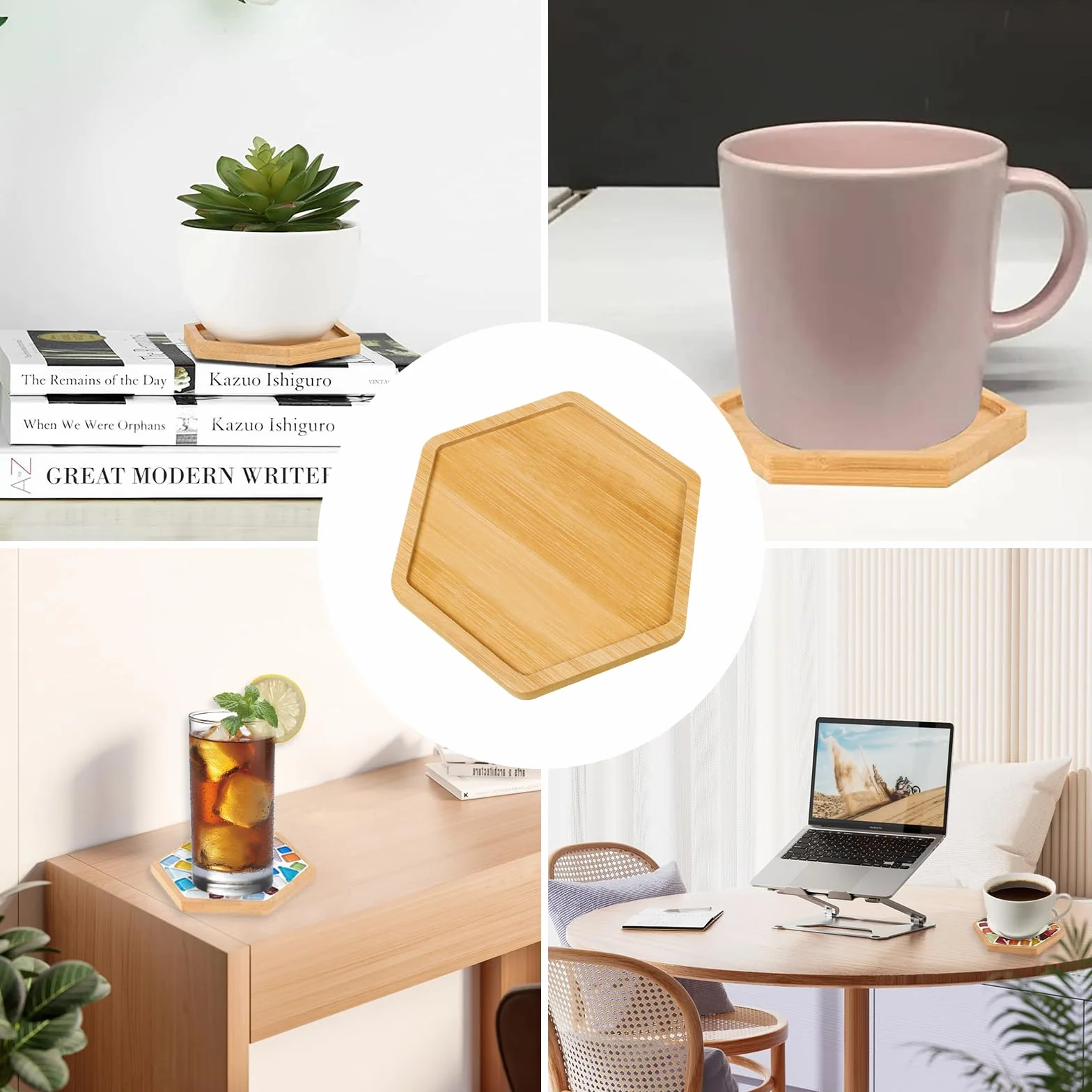 Podstawki bambusowe 10 cm zestaw 12 sztuk do mozaiki DIY