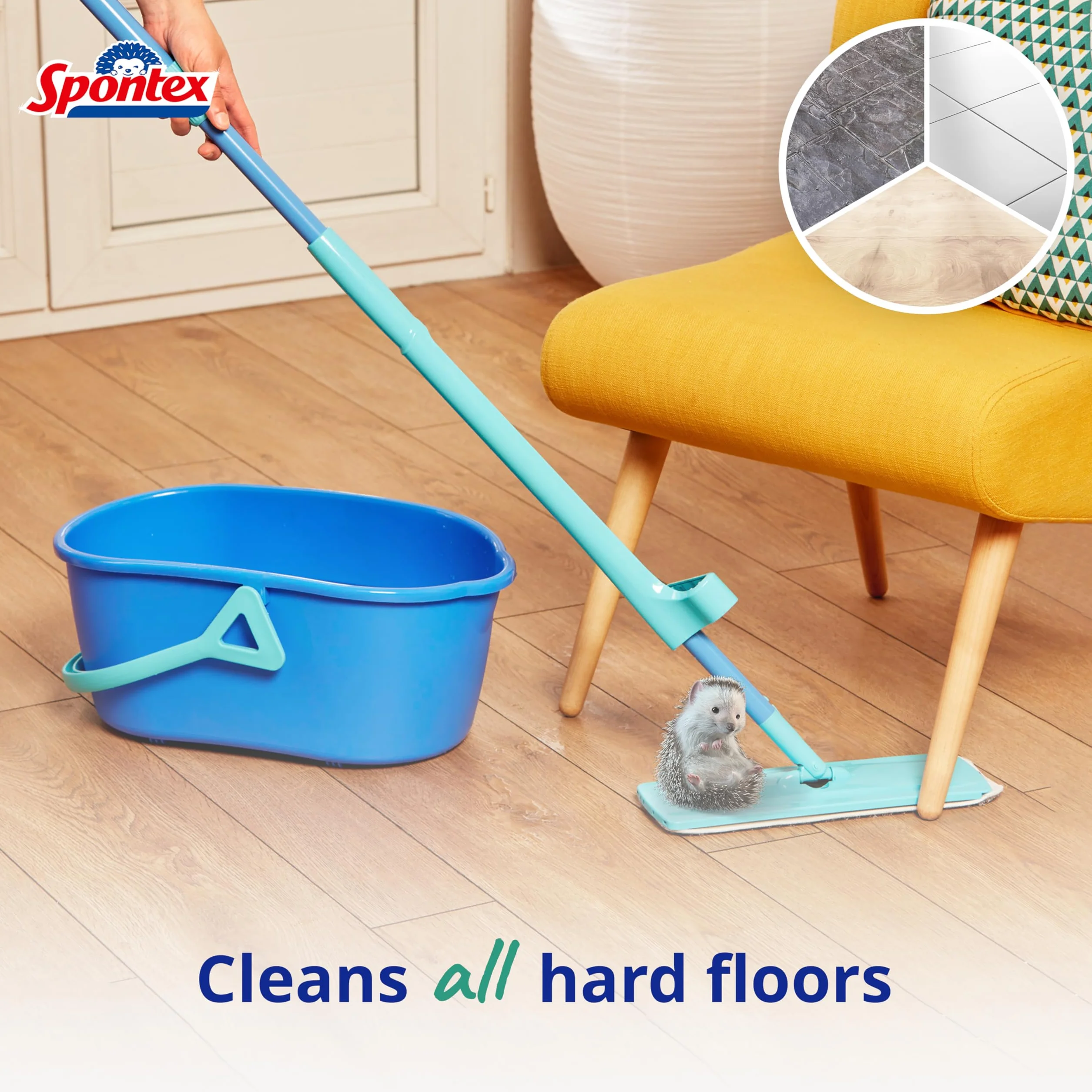Spontex Easy System Max+ mop podłogowy, płaski mop z mikrofibry ze zintegrowanym systemem wykręcania, czyści laminat, drewno i płytki podłogowe