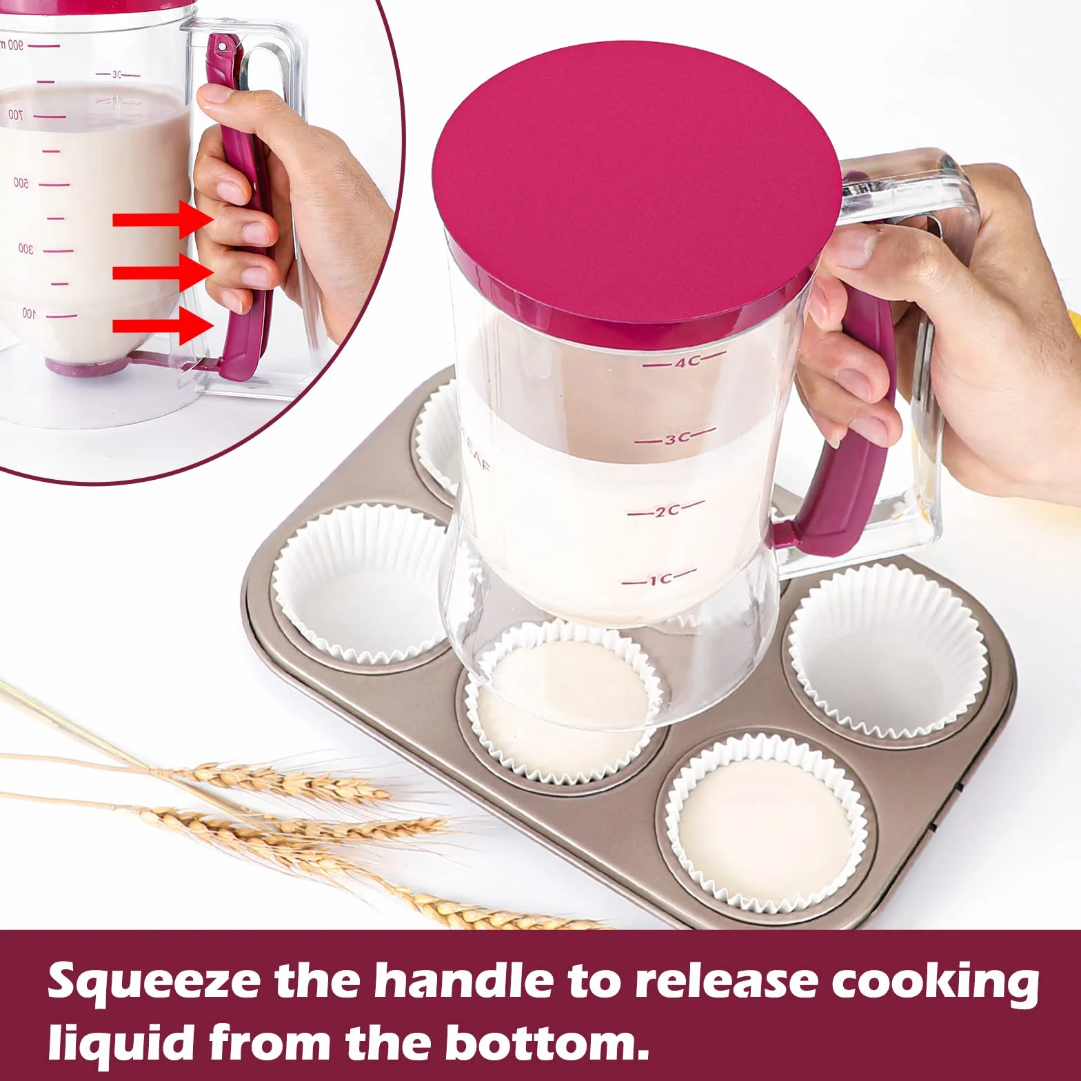 Webake Dozownik do ciasta 900 ml ręczny separator babeczek z etykietą pomiarową