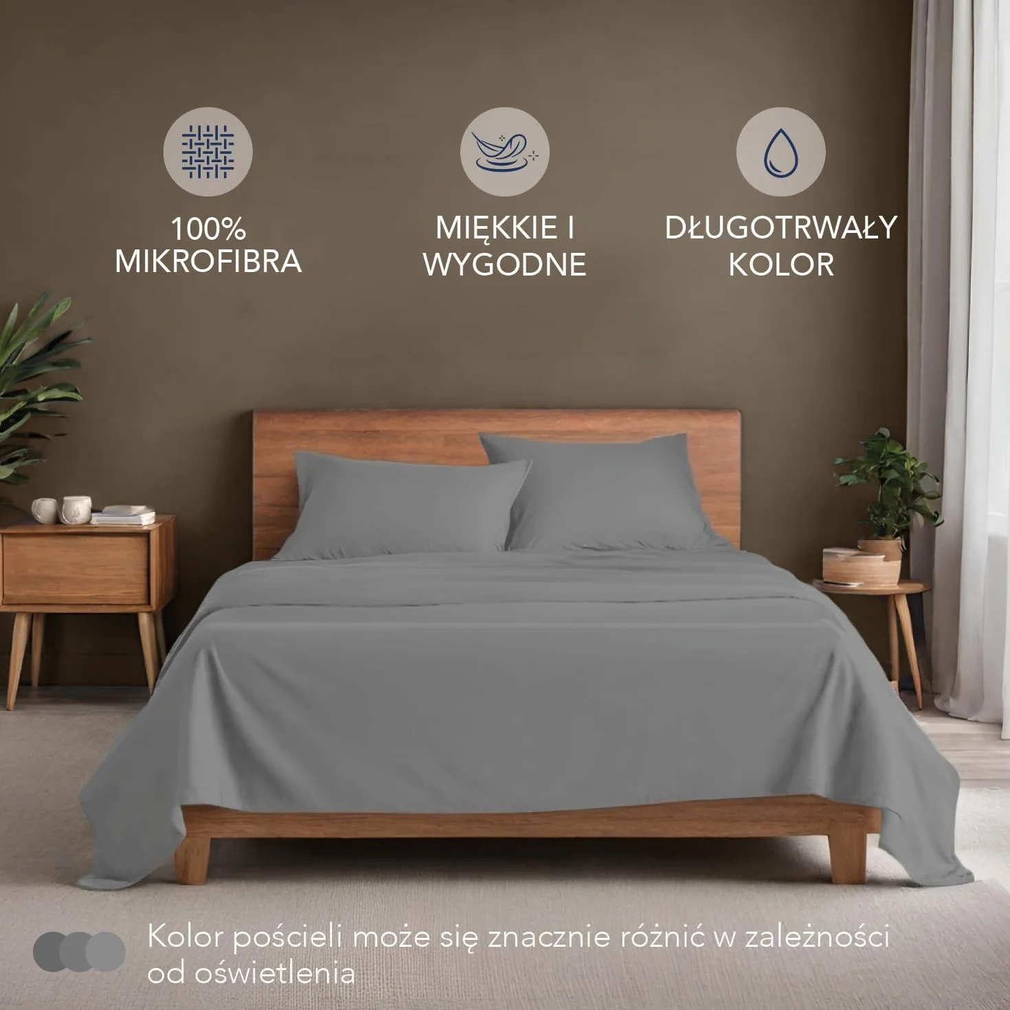 Zestaw pościeli Dreamzie 150x200 cm - 4 sztuki z mikrofibry - Prześcieradło 150x200 cm - Prześcieradło dla 2 osób 230x270 cm - 2 poszewki na poduszki 50x80 - Certyfikat Oeko Tex - Jasnoszary