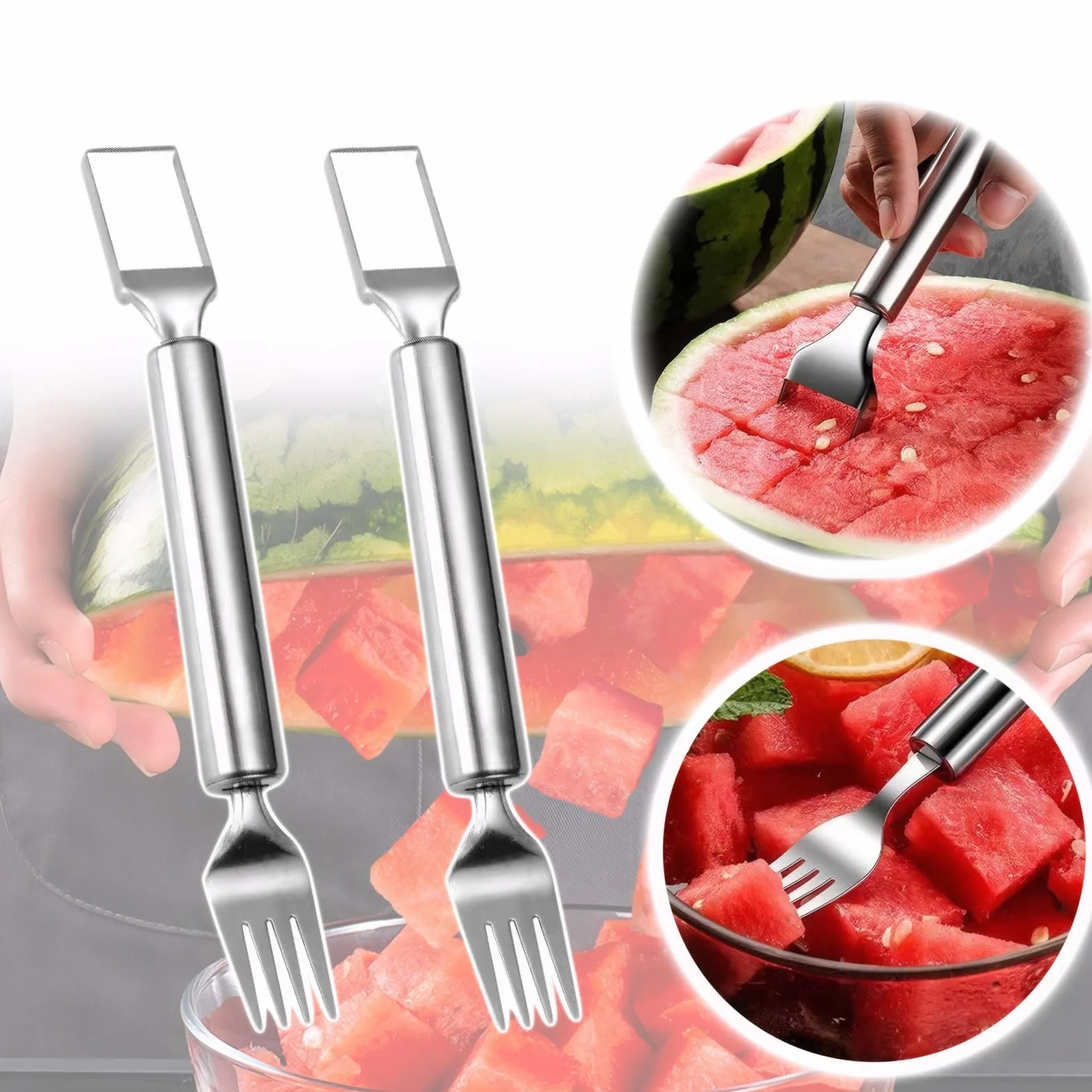 MAEXUS 4 sztuki krajalnica do arbuzów 2 w 1 narzędzie do rzeźbienia owoców łyżka do melonów wykrawacz kulkowy 10 widelców