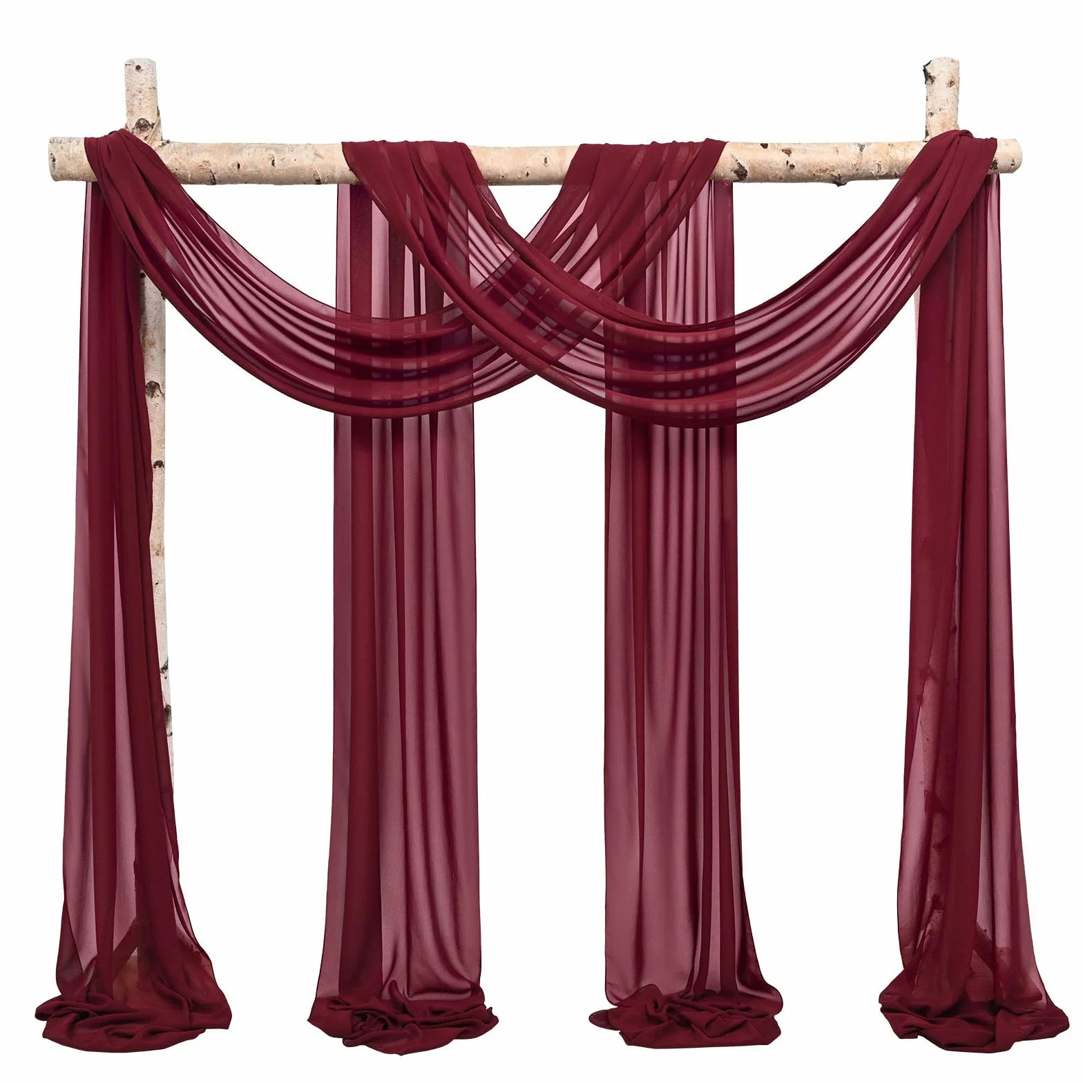 Showgeous łuk ślubny zasłona zasłona tkanina 2 panele 73 x 610 cm bordowy szyfon tkanina draperia łuk ślubny zasłony szyfonowe czyste tło zasłony na wesele łuk dekoracje ceremonii