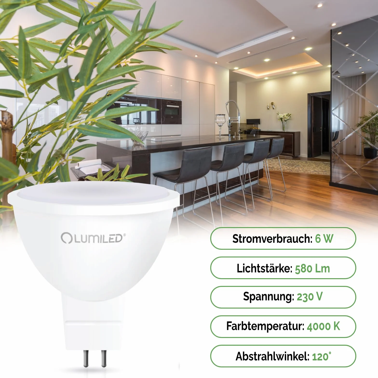 10x Żarówka LED GU5.3 Reflektor MR16 6W = 50W 580lm 4000K Neutralna 120° LUMILED