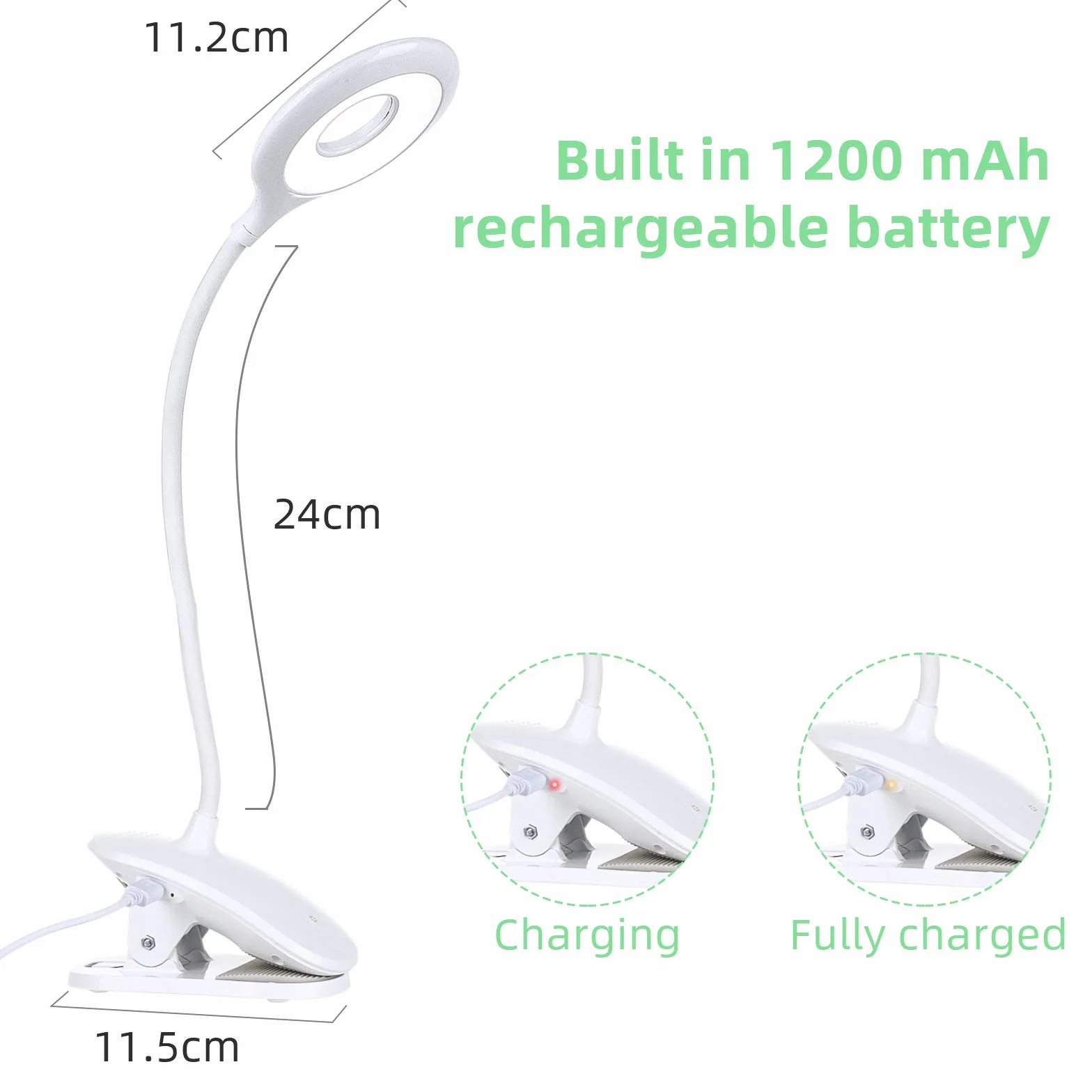 OUSFOT Lampka do Czytania Zacisk Książki z 3 Jasnościami USB Akumulator Dotykowy z Przełącznikiem 360° Elastyczna Ochrona Oczu Lampa Zaciskowa Lampa Biurkowa Dzieci Zacisk Swiatło do Lóżka Książki
