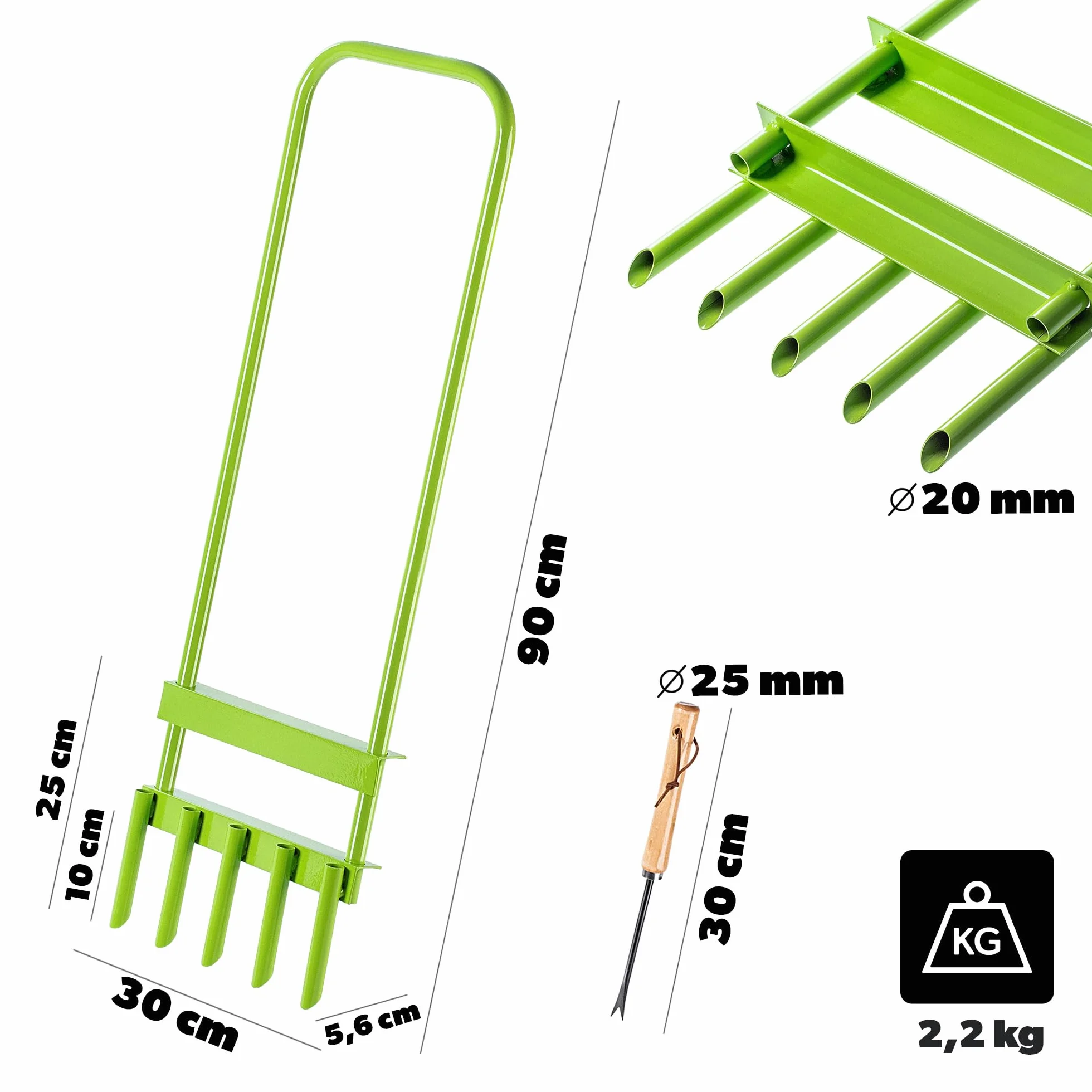 KADAX Ręczny aerator do trawnika, wytrzymała stalowa konstrukcja, głębokie napowietrzanie i rozluźnianie gleby, zdrowszy i gęstszy trawnik